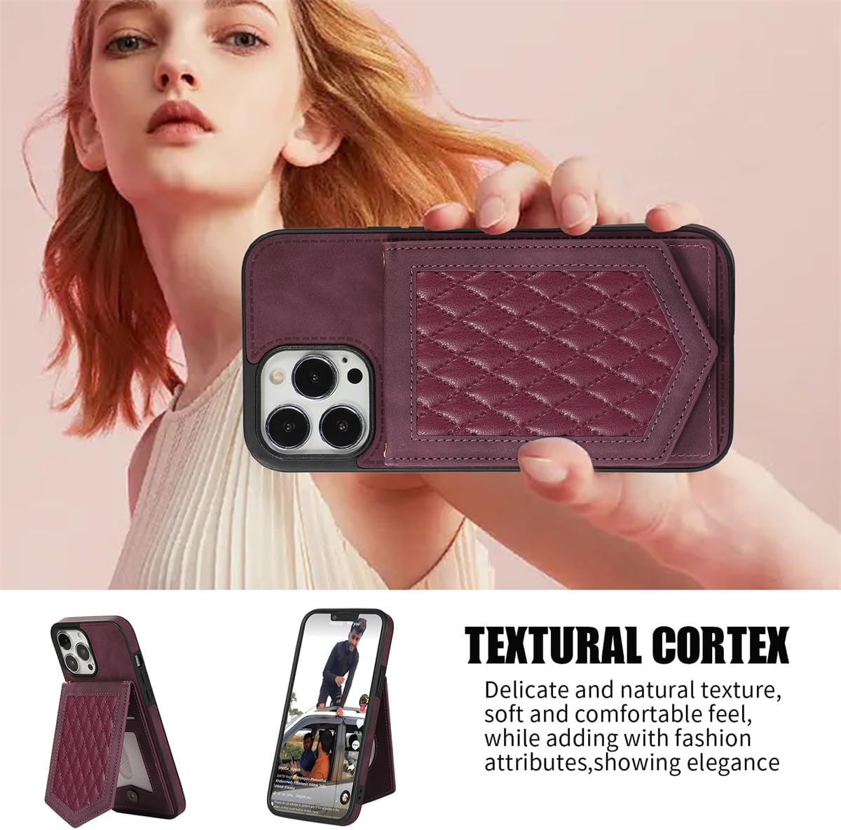Asuwish Funda de teléfono para iPhone 15 Pro Max de 6.7 pulgadas, funda tipo cartera con protector de pantalla y soporte para tarjeta de espejo,