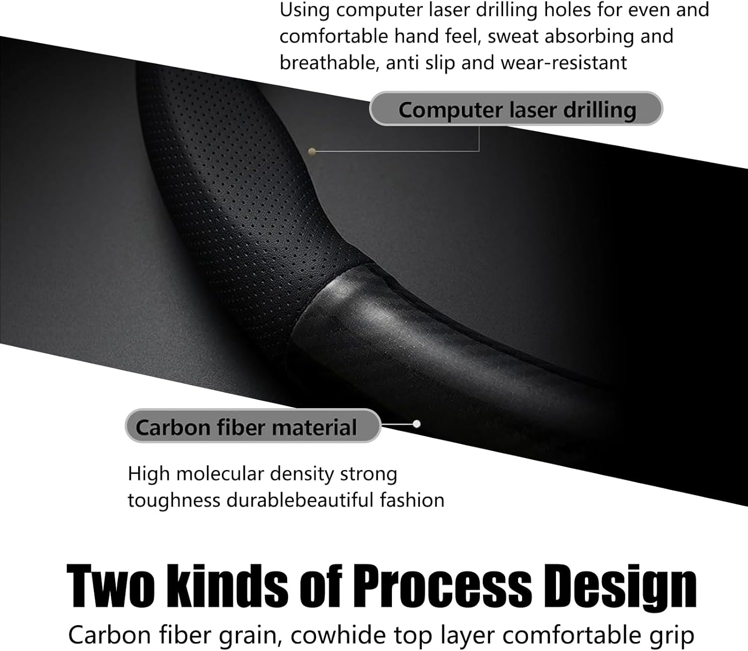 Pack-1 Car Carbon Fiber Steering Wheel Cover, 14.9″ Non-Slip Breathable Steering Wheel Cap for All Seasons, Anti-Scratch and Wear-Resistant