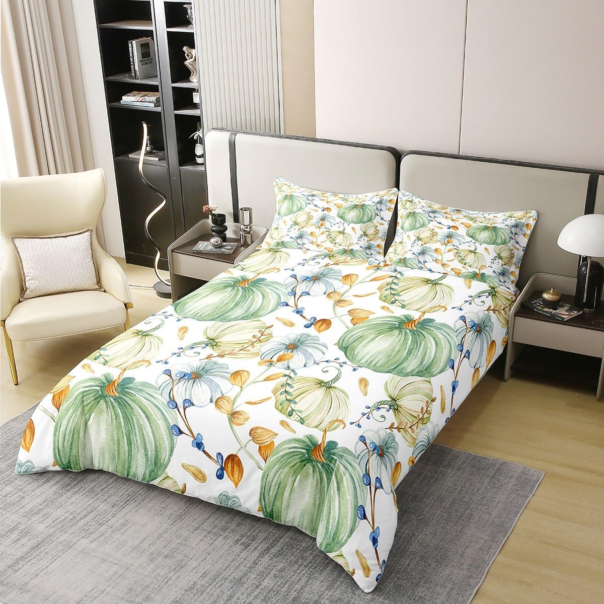 Juego de funda de edredón de calabaza de otoño 100% algodón, juego de ropa de cama de cosecha de Acción de Gracias para niños, niñas, adolescentes,
