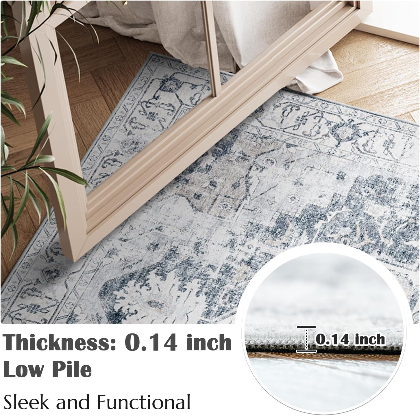 jinchan – Tapete vintage de pasillo de 3 x 7, lavable con estampado retro, antideslizante, de pelo bajo, delgado, desgastado, para baño, cocina,