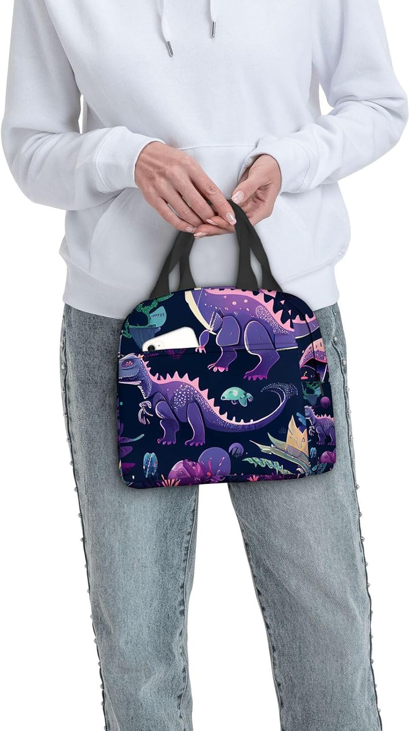 Lonchera aislada para mujeres y hombres, bonito juego de dinosaurios de dibujos animados con varias plantas, reutilizable, a prueba de fugas, para
