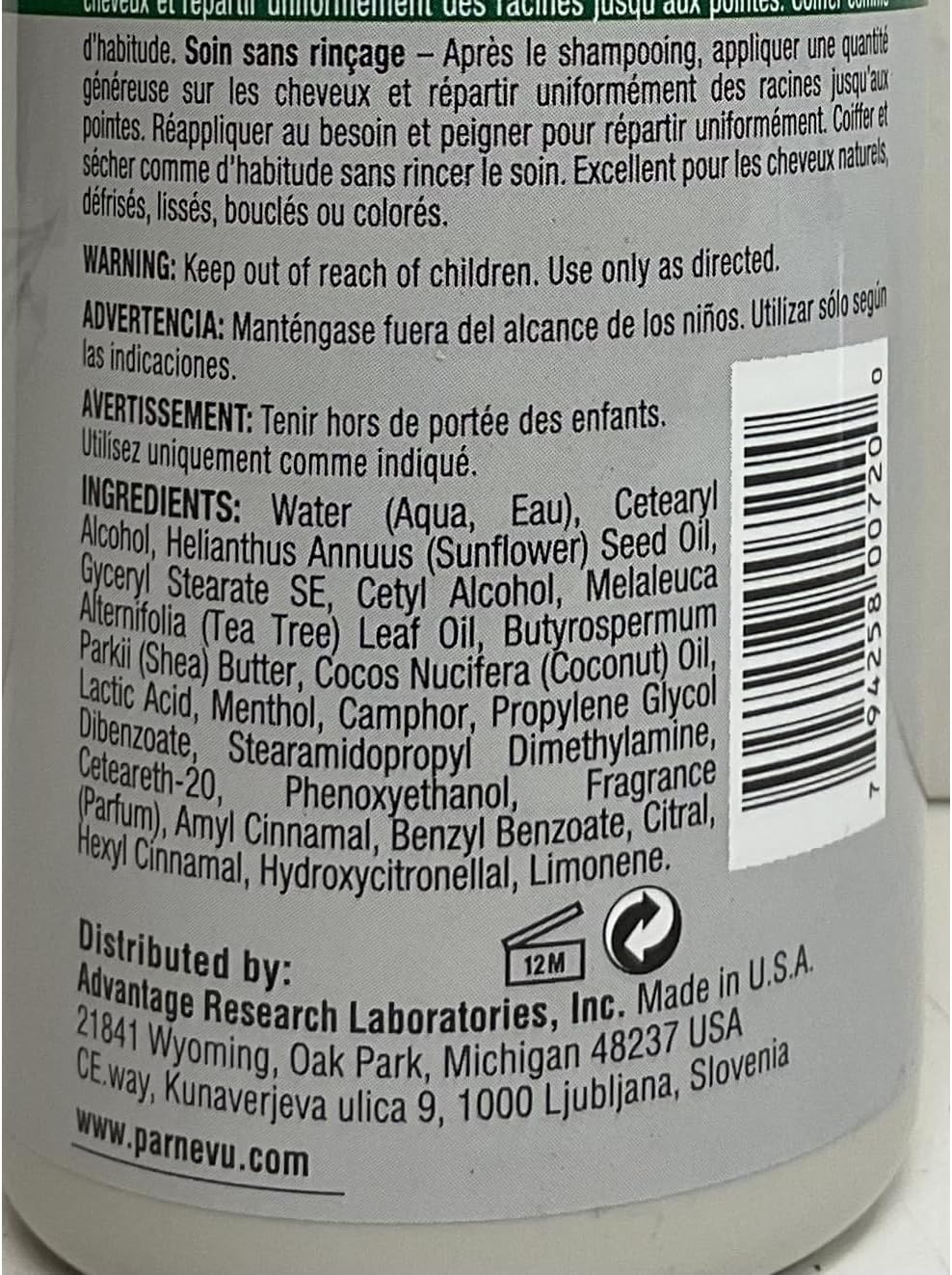 Parnevu Acondicionador sin enjuague 12 oz