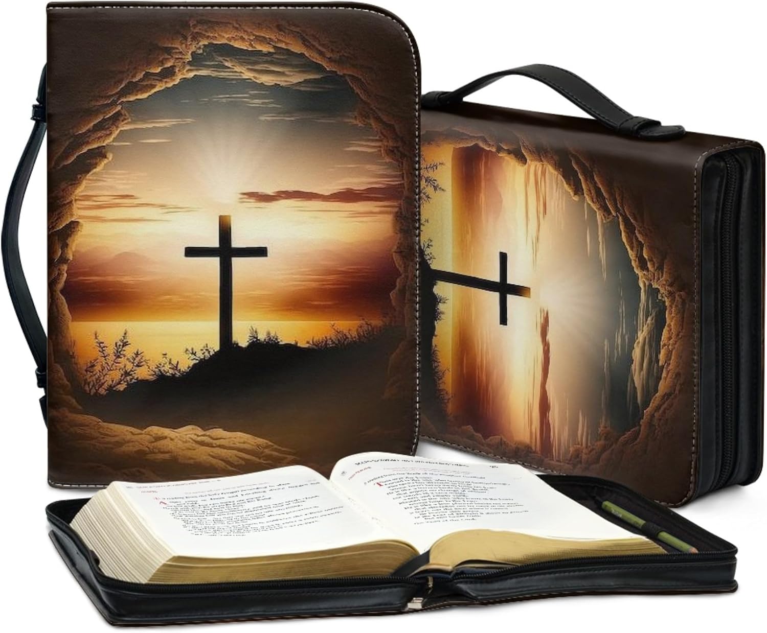 PORCLAY Cross Lay – Funda plana para la Biblia para mujeres y hombres, funda para Biblia con asas, funda de transporte de la Biblia de cuero