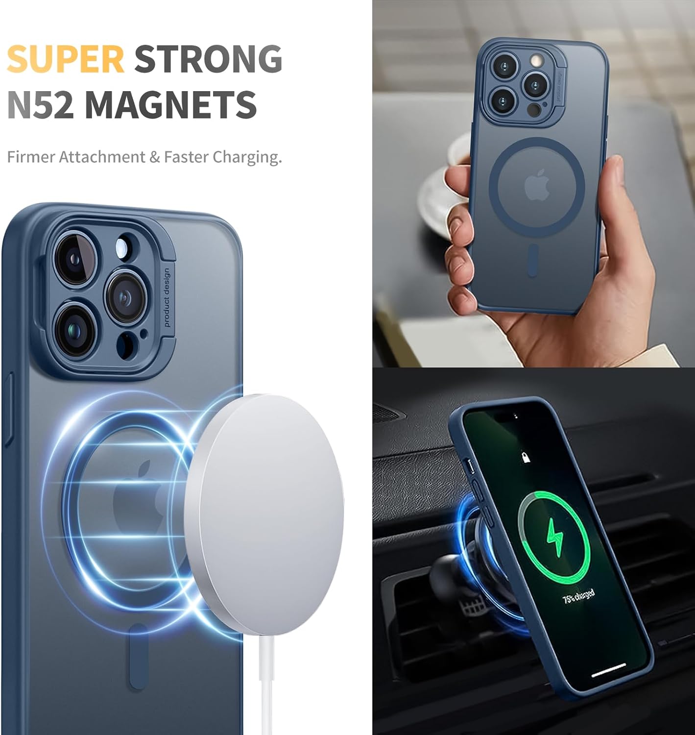 Funda diseñada para iPhone 15 Pro Max, potente atracción magnética soporte de protector de cámara protección contra caídas de grado militar cubierta