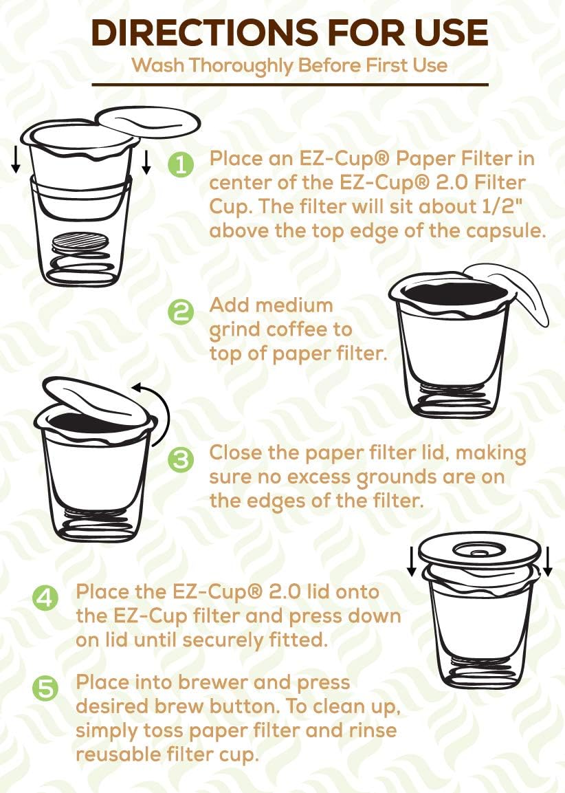 Perfect Pod EZ-Cup Filtros de café de papel con tapa patentada para cafeteras de una sola porción y cápsulas de café, compatibles con Keurig,