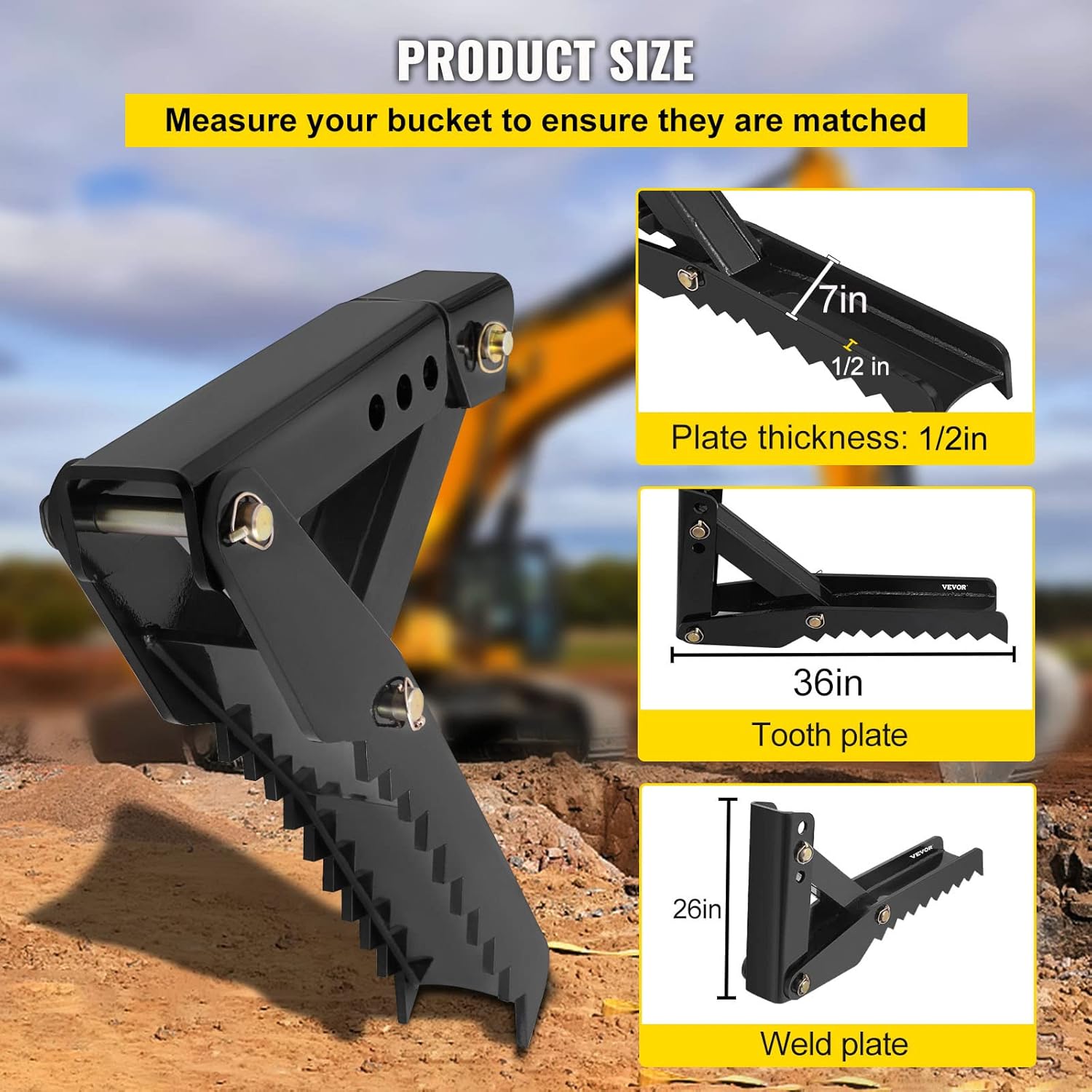 VEVOR Accesorios para el pulgar de la excavadora de retroexcavadora, 36 pulgadas de soldadura extrema ajustable en la retroexcavadora, abrazadera de
