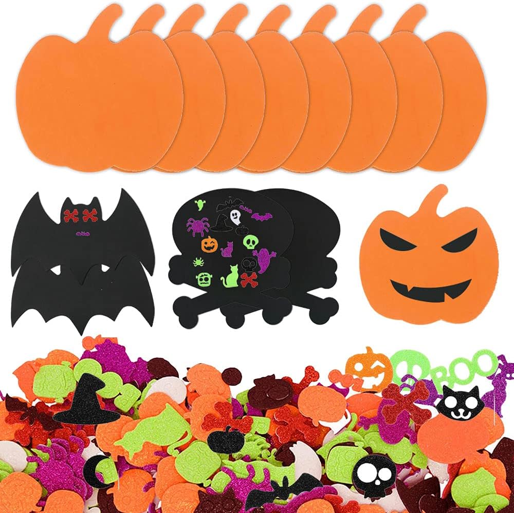 Calabaza de Halloween de espuma, 212 piezas de calcomanías de espuma de Halloween con purpurina, surtido de decoración de Halloween autoadhesiva