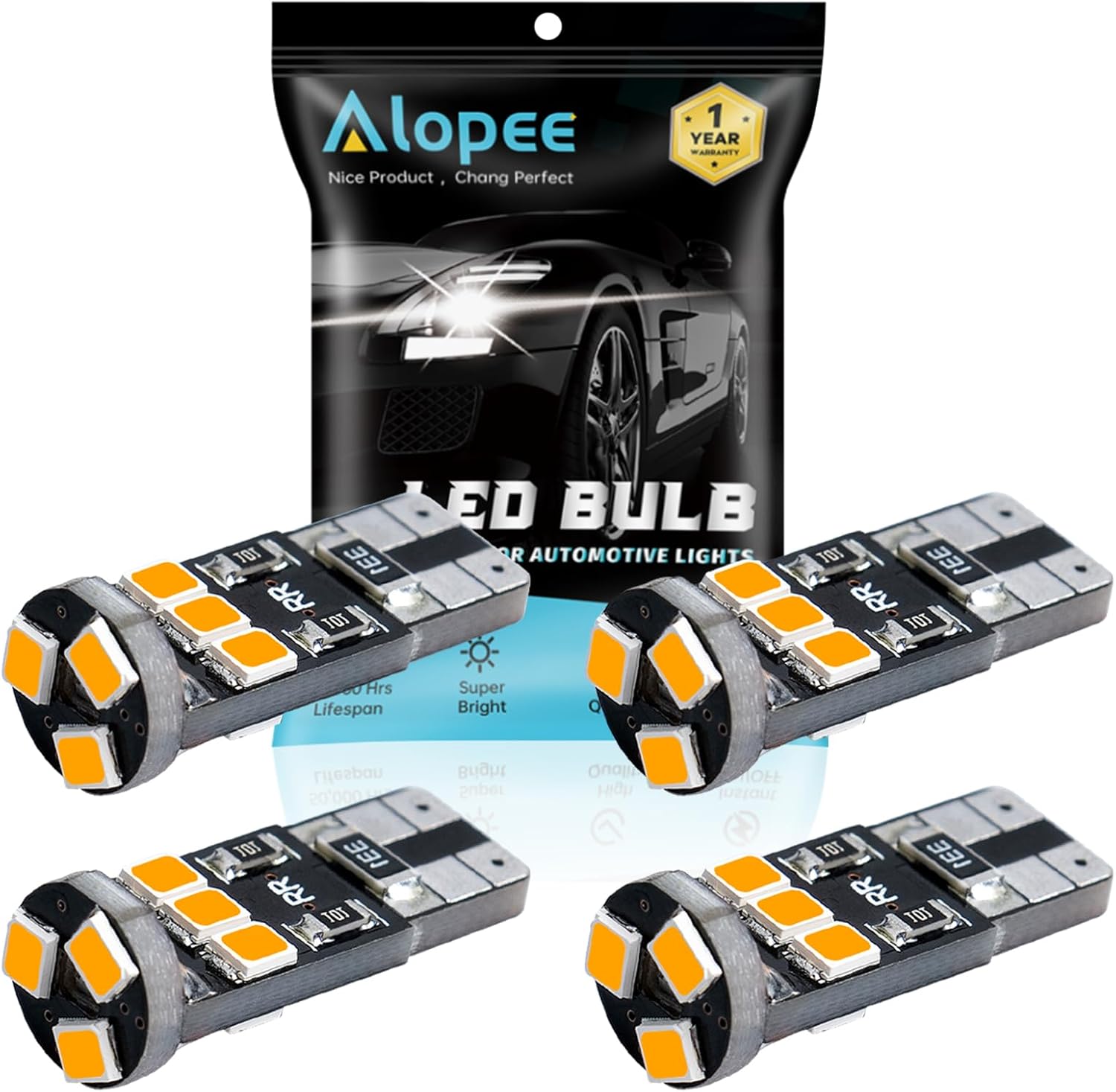 Alopee 4 bombillas LED 194 ámbar, bombilla C194 9SMD 2835 chips, bombilla LED 912, 921 2825 W5W 158 501, repuesto sin errores para luz de marcador