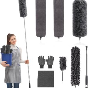 Kits de plumero de microfibra de 9 piezas, plumeros extensibles y flexibles con poste de extensión largo, plumeros ligeros lavables para limpiar Kits de plumero de microfibra de 9 piezas, plumeros extensibles y flexibles con poste de extensión largo, plumeros ligeros lavables para limpiar