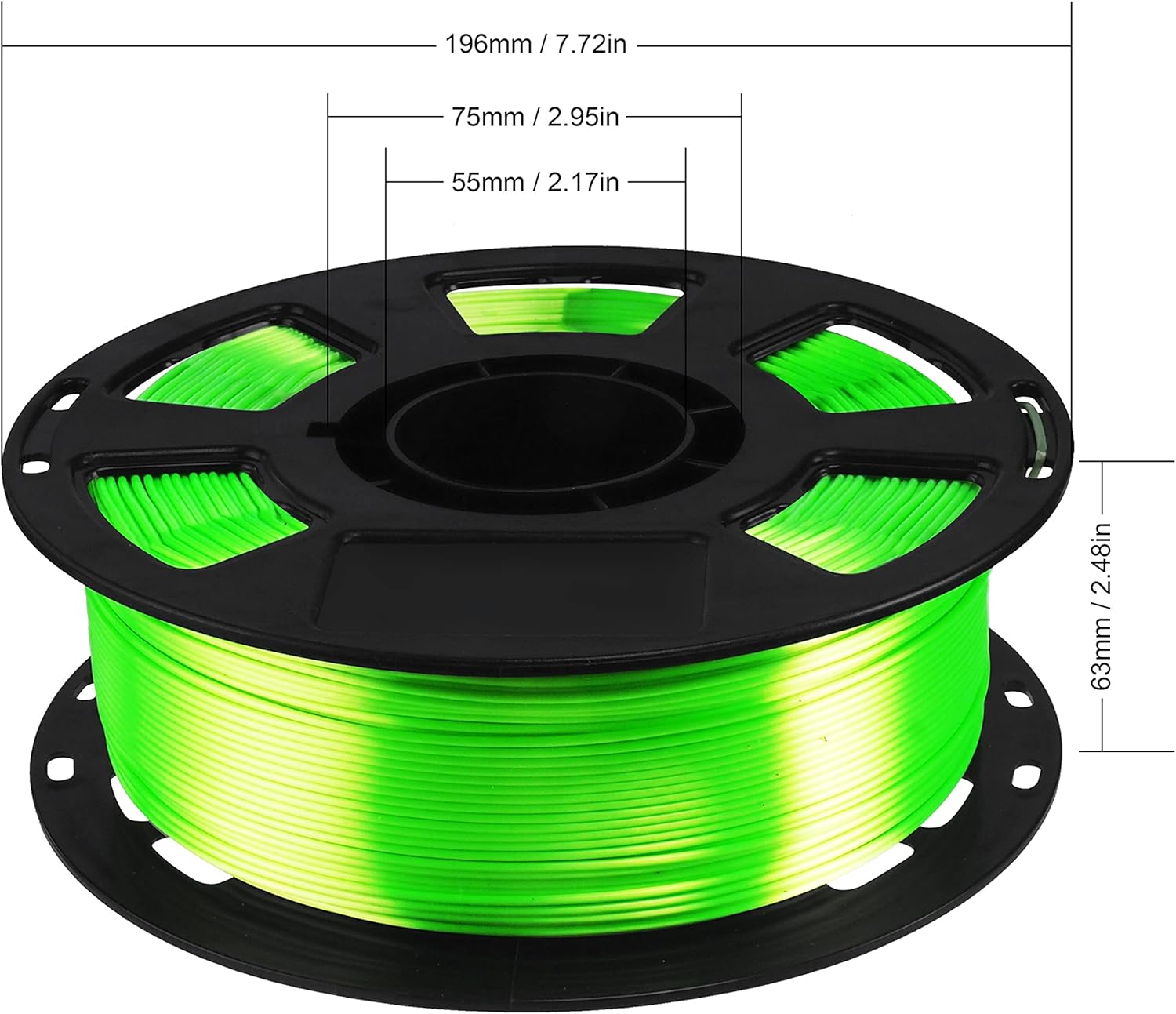 Filamento PLA con efecto sedoso de color verde lima, brillante, 116 pulgadas, material de impresión 3D, 2.2 libras, de plástico, apto para