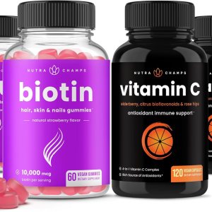 NutraChamps Gomitas de biotina (paquete de 2) y cápsulas de vitamina C (paquete de 2) paquete de 4 unidades NutraChamps Gomitas de biotina (paquete de 2) y cápsulas de vitamina C (paquete de 2) paquete de 4 unidades