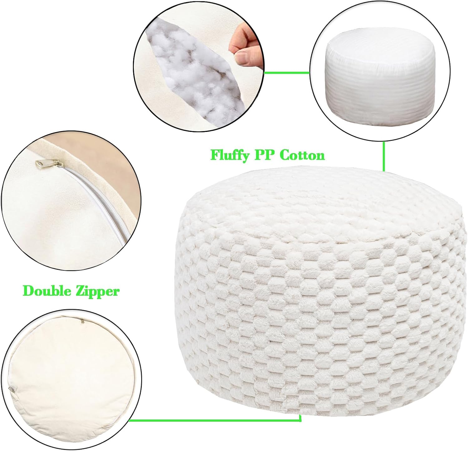 Puf otomano redondo de relleno de 20 x 20 x 12 pulgadas, otomano de piel sintética, reposapiés, taburete para debajo del escritorio, ideal para sala