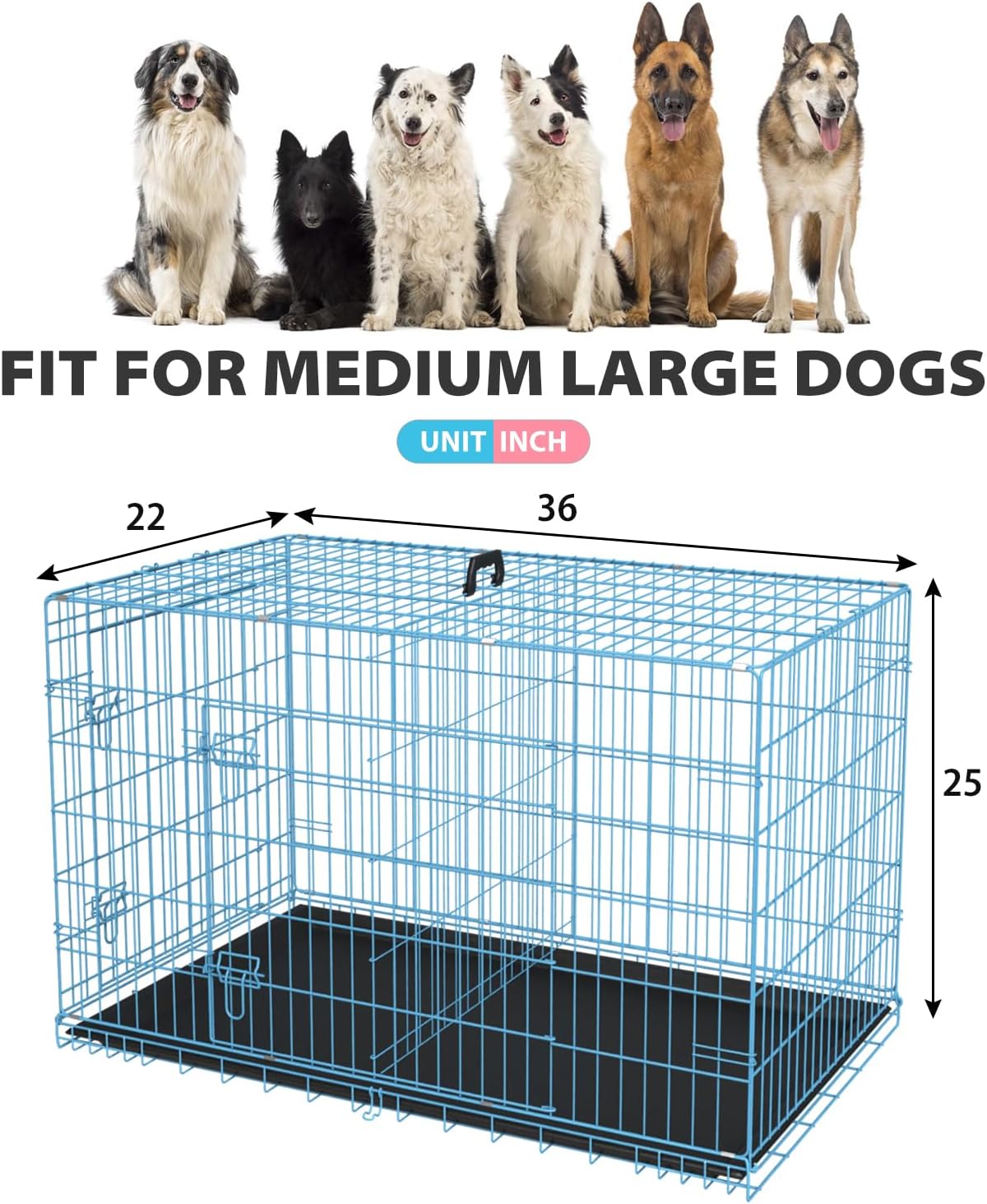 Petmate – Jaulas plegables de alambre de metal, de 24, 30, 36, 42, 48 pulgadas, para perros grandes, para exteriores e interiores, con doble puerta,
