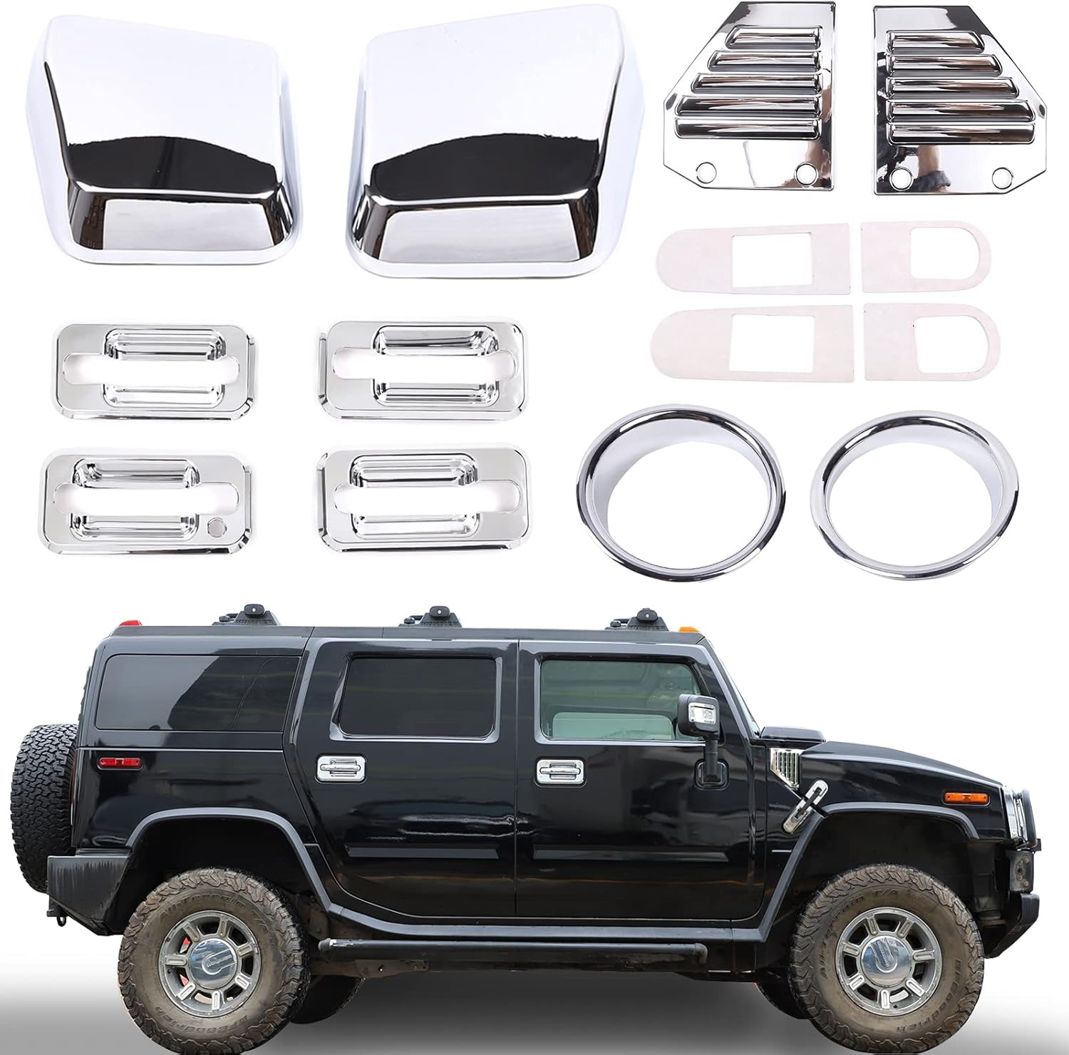 PIUGILH Juego completo de 14 piezas de decoración exterior para Hummer H2 2003-2009, cubierta de ventilación de campana de entrada de aire lateral,