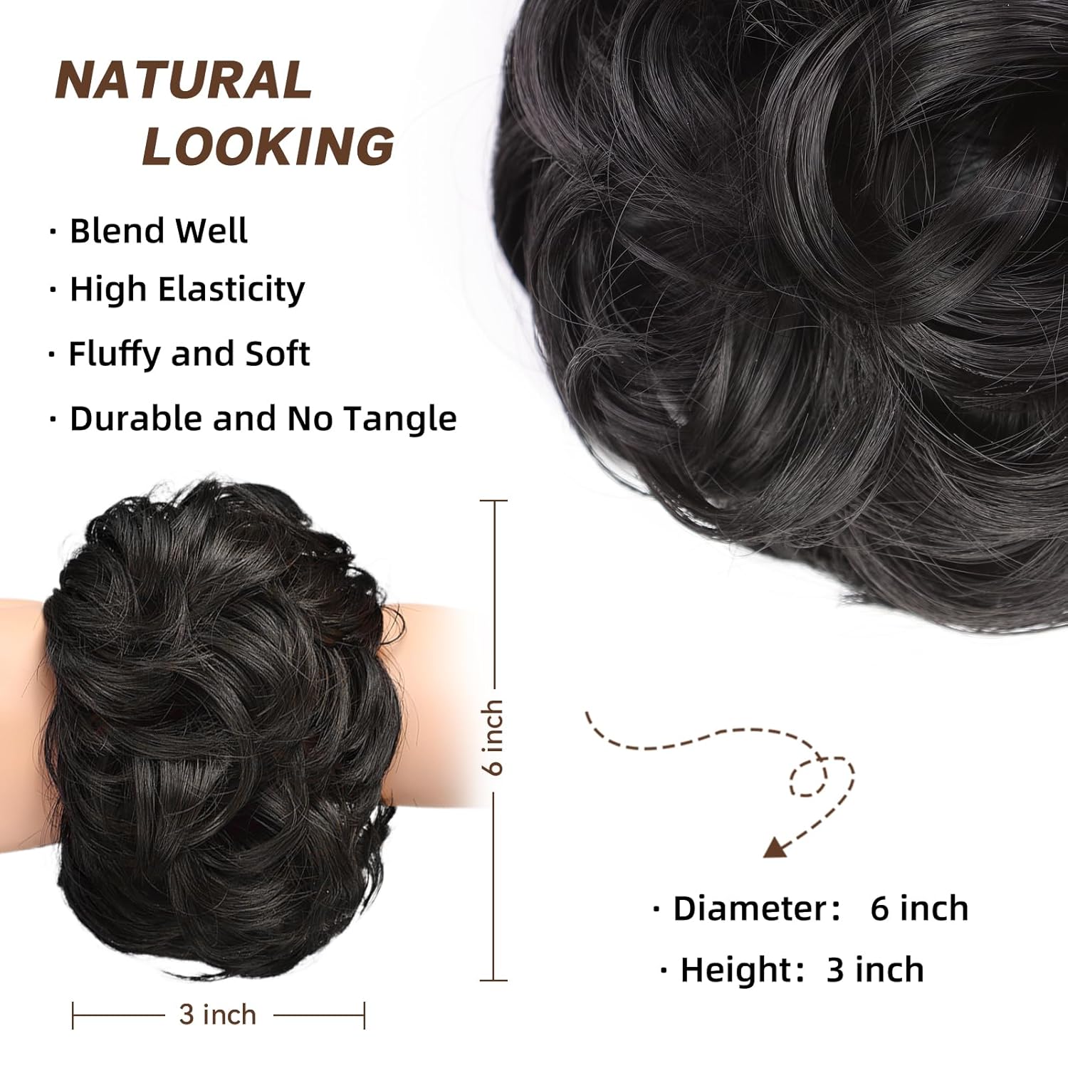 HAIRCUBE 1 pieza de cabello desordenado de moño desordenado para mujer, extensiones de cabello sintético grueso y recogido para coleta (marrón