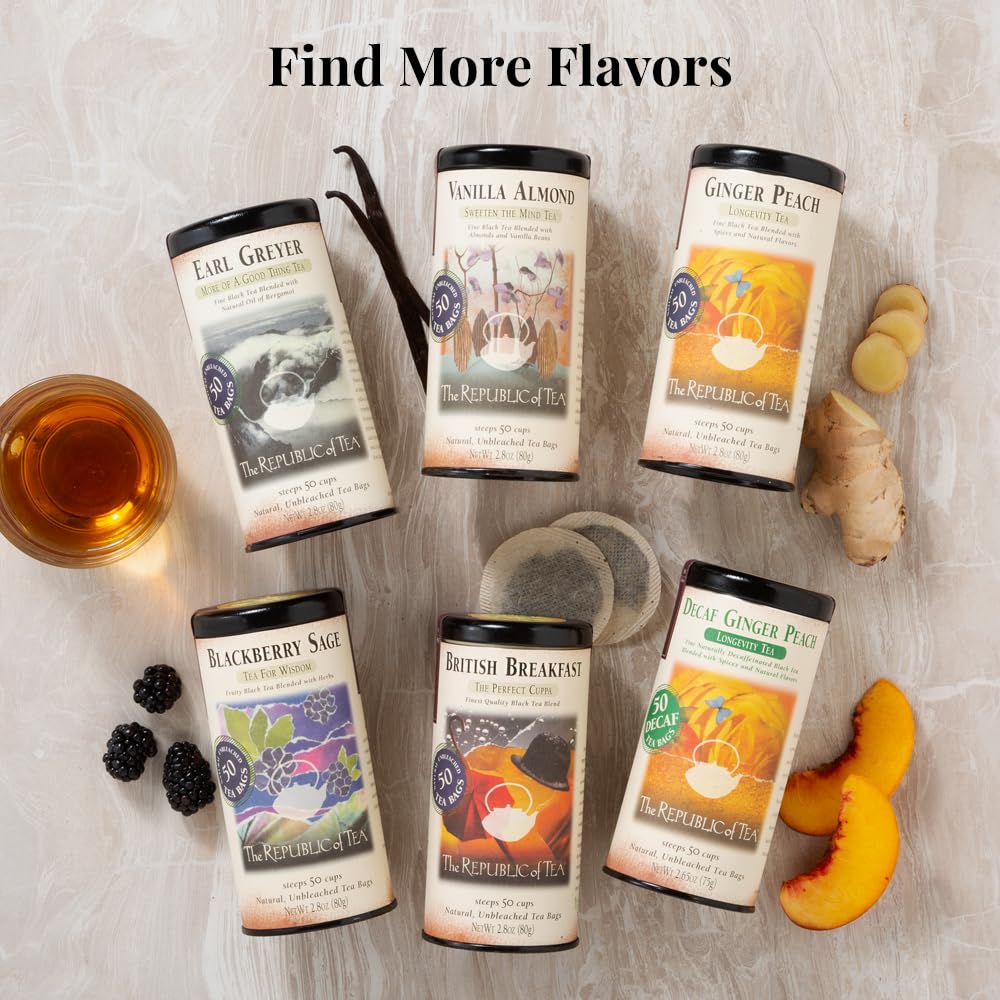 The Republic of Tea Tés negros favoritos de los ciudadanos – Paquete de té negro de jengibre melocotón y mango Ceilán – 50 bolsas de té cada una