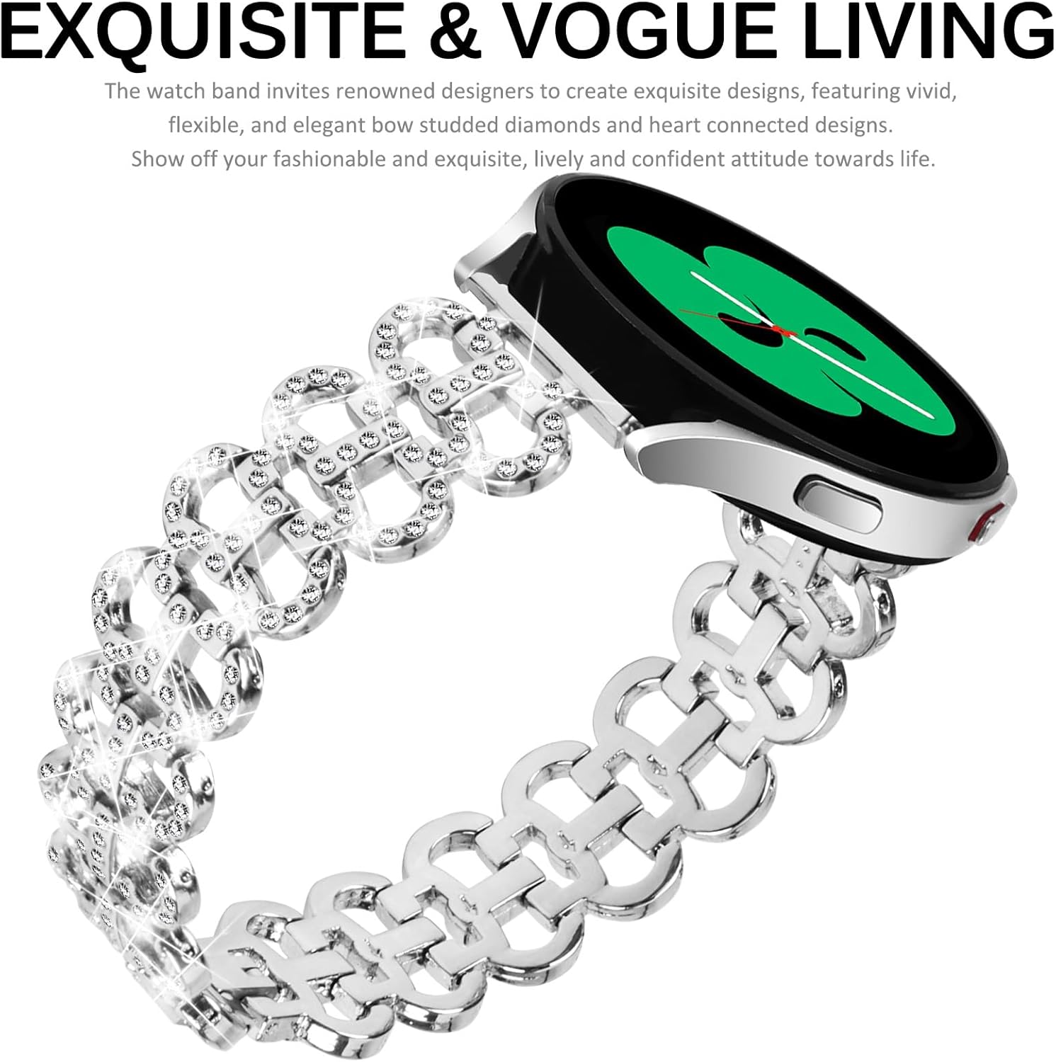 Miimall Correa brillante de 0.77 pulgadas para Samsung Galaxy Watch 6 de 1.571.73 pulgadas, Watch 6 Classic de 1.731.77 pulgadas, correa de metal