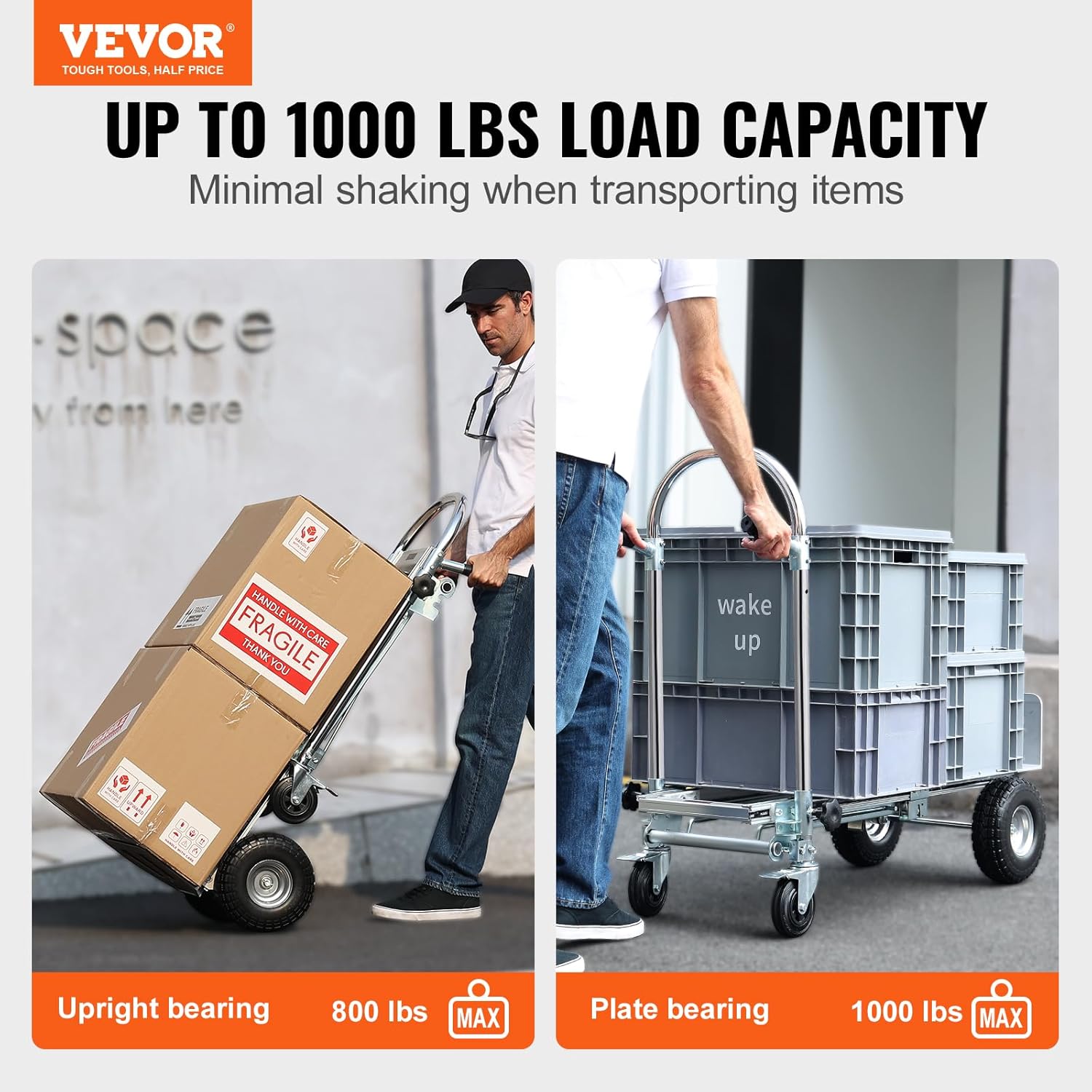 VEVOR Camión de mano plegable de aluminio, diseño 4 en 1 con capacidad de 1000 libras, carrito plegable industrial resistente, carrito de ruedas de