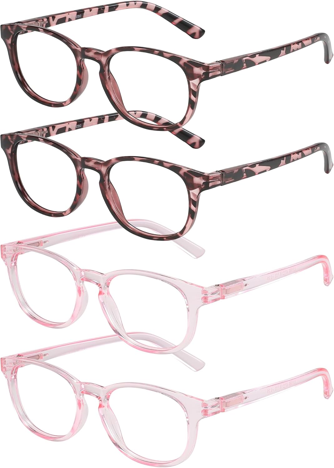 Przene Gafas de lectura pequeñas para mujeres y hombres, ovaladas con bloqueo de luz azul, con bisagra de resorte, paquete de 4