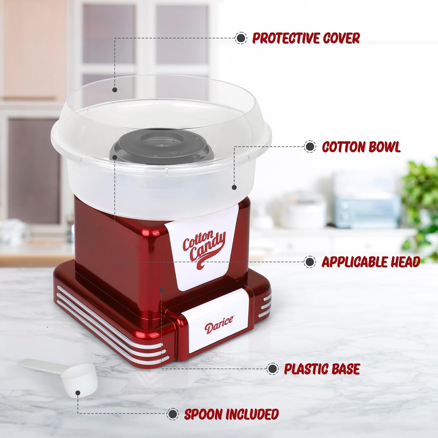 Darice Máquina de algodón de azúcar  Retro Deluxe Cotton Candy Maker  Máquina para hacer dulces caseros  Ideal para cumpleaños, fiestas, reuniones