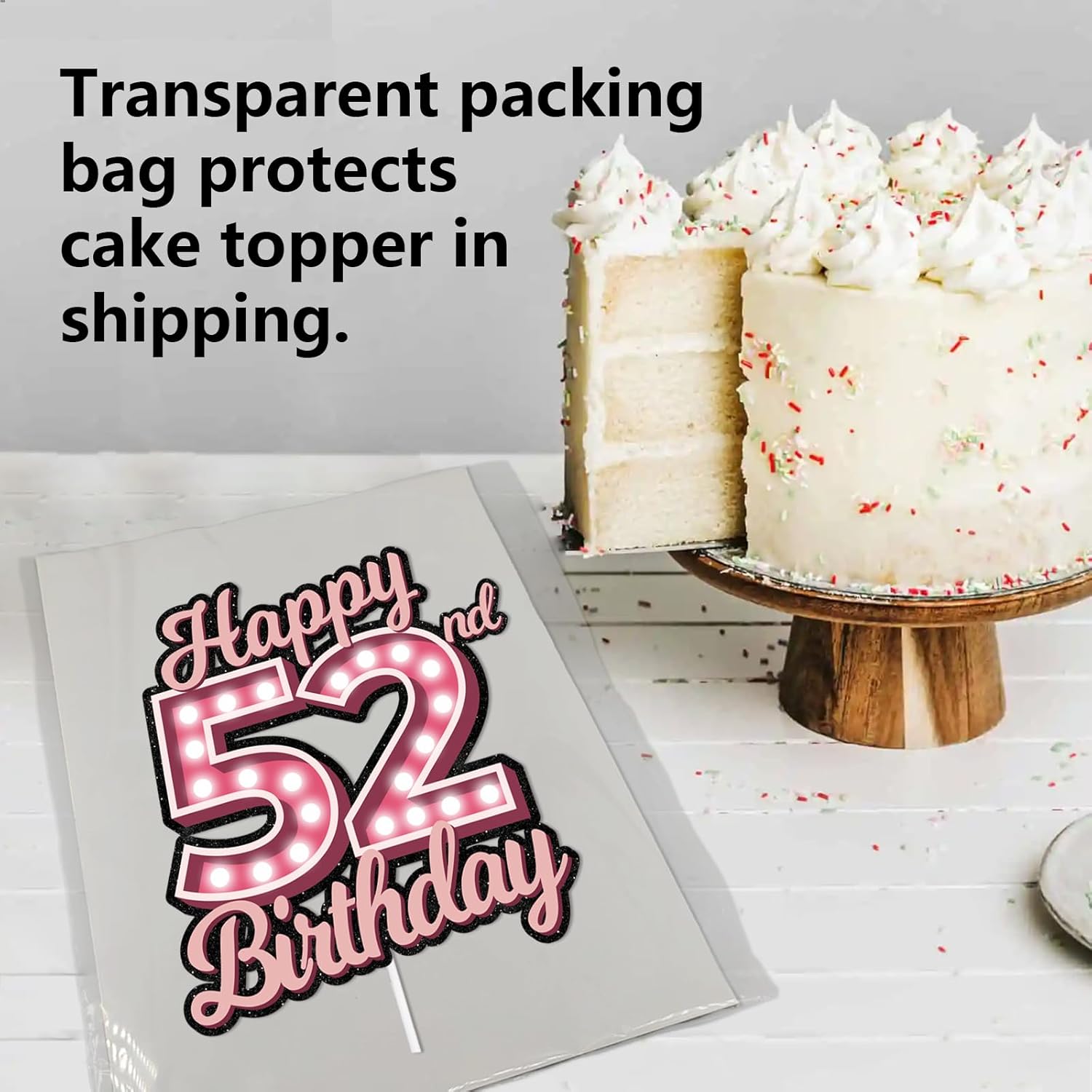 Decoración de pastel de cumpleaños 52 con purpurina rosa Let’s Glow Crazy Party Theme Decor Supplies Men Women Happy Birthday 52 Anniversary Party