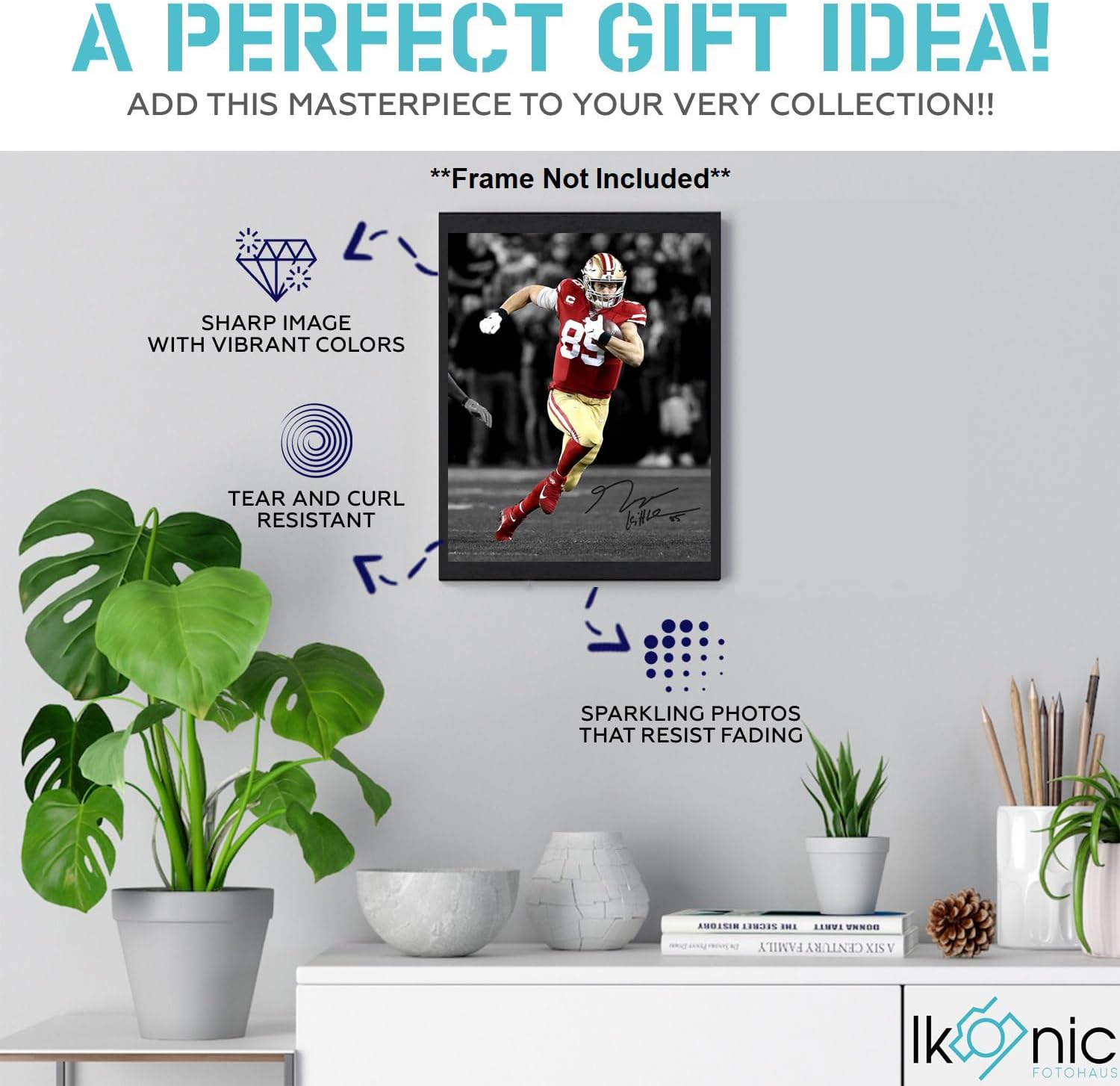 Ikonic Fotohaus George Kittle Epic Rush – Impresión de autógrafos con foto firmada, arte de pared para decoración del hogar