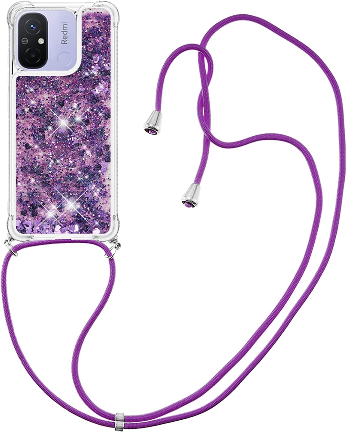Tncavo Funda para Xiaomi Redmi 12C para mujer, fundas con purpurina holográfica líquida en movimiento con correa cruzada delgada y suave TPU