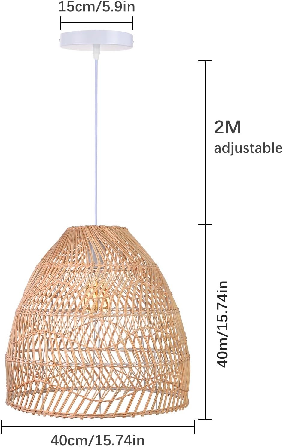 Arturesthome Lámpara colgante de ratán, lámpara de mimbre estilo bohemio, cesta de techo, lámpara colgante grande de tejido natural para fregadero