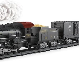 Juego de tren de juguetes eléctricos para niño, modelo de pista de tren a control remoto, juguete con locomotora, luz, sonido. Tren para árboles de Juego de tren de juguetes eléctricos para niño, modelo de pista de tren a control remoto, juguete con locomotora, luz, sonido. Tren para árboles de