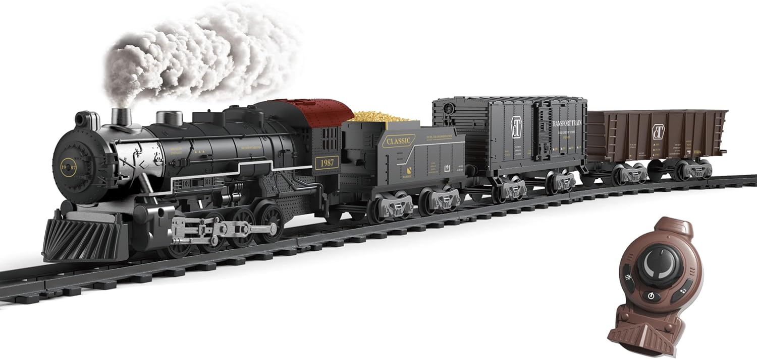 Juego de tren de juguetes eléctricos para niño, modelo de pista de tren a control remoto, juguete con locomotora, luz, sonido. Tren para árboles de