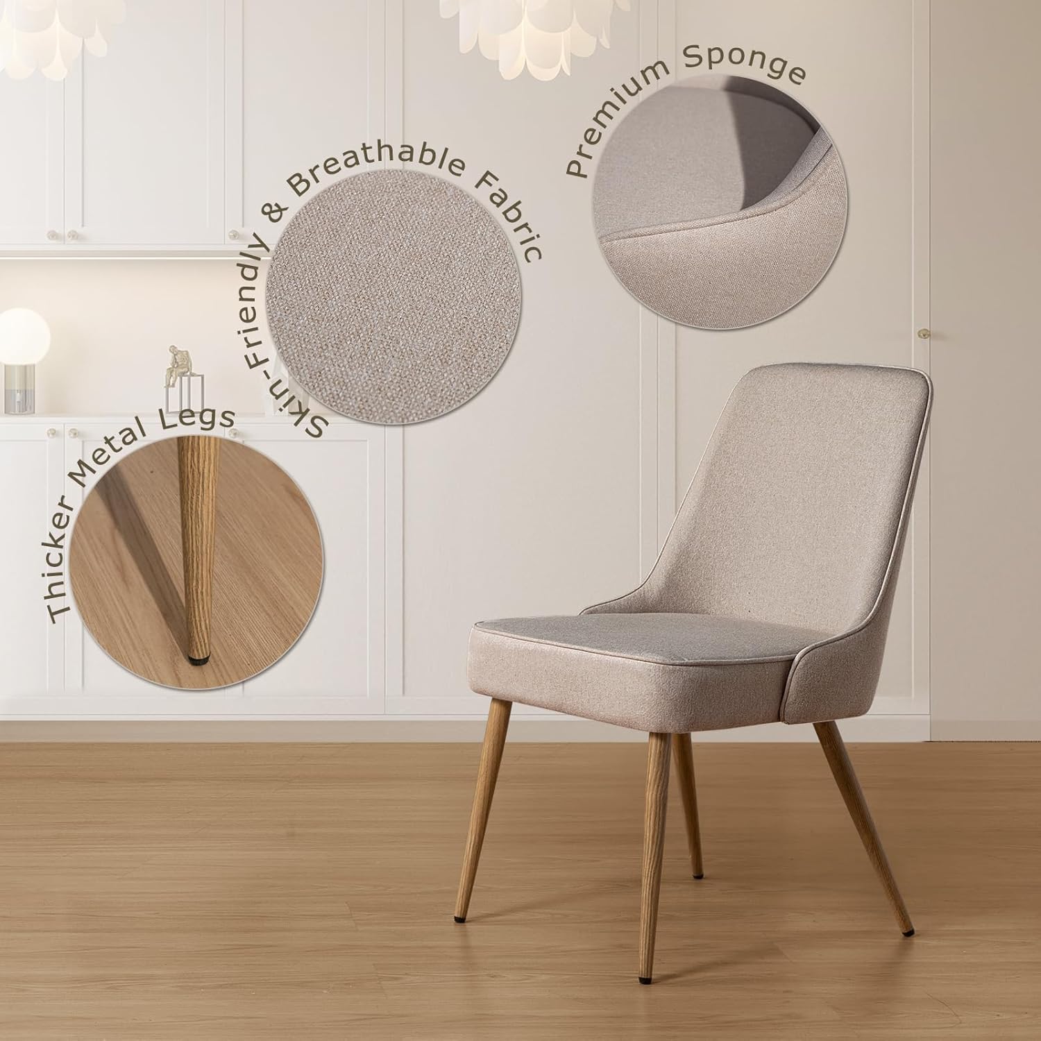 Ecoluxehaven Juego de 2 sillas de comedor modernas, sillas tapizadas de cocina para comedor en tela