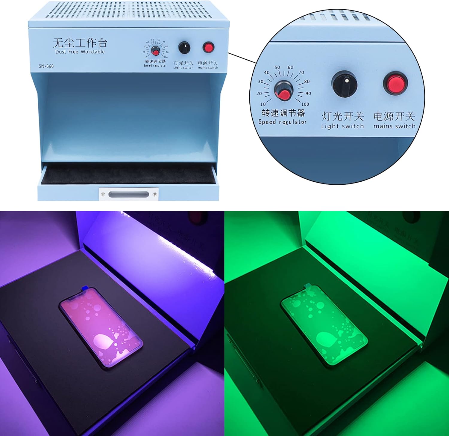 Mini mesa de trabajo de habitación libre de polvo, campana de flujo laminar portátil de 110 V, estación de trabajo limpia de flujo de aire, banco de