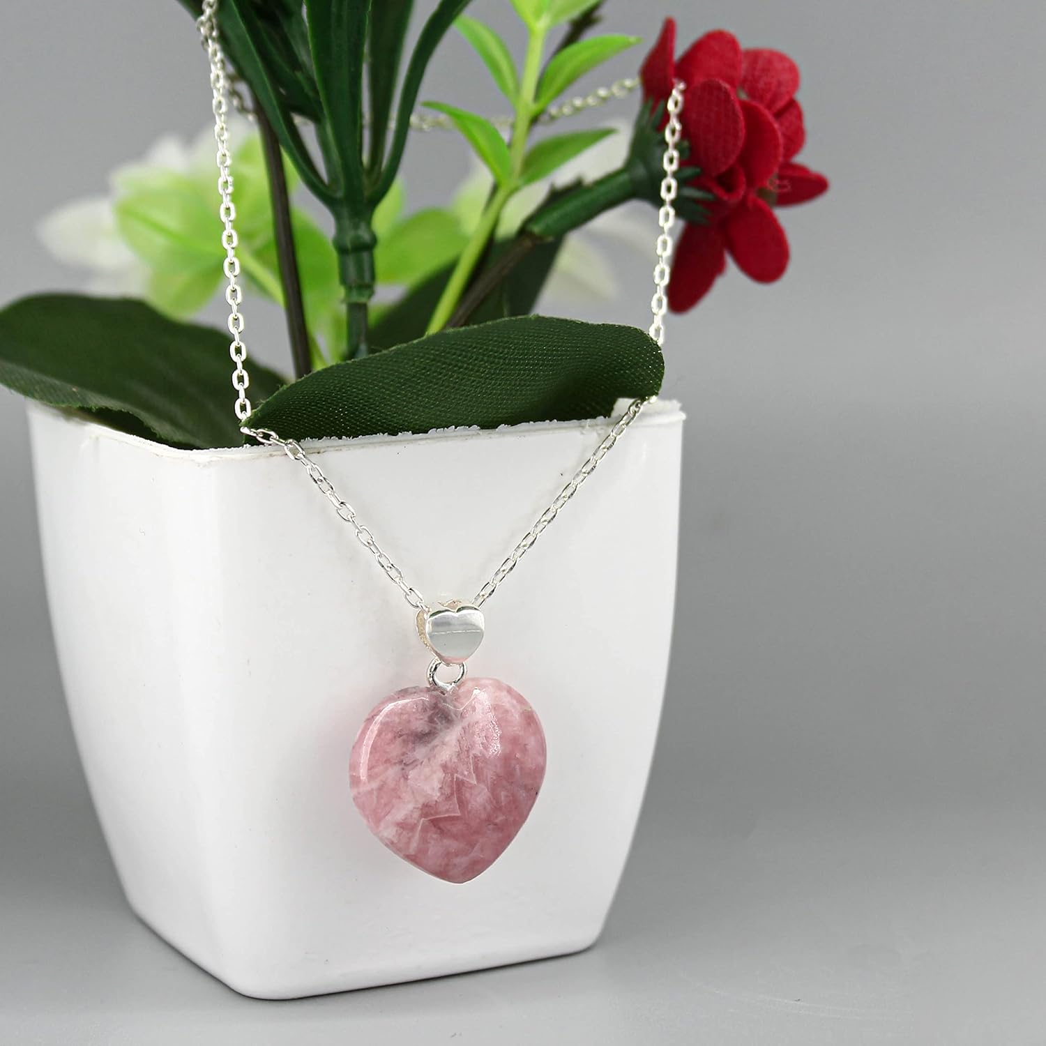 Heart Pendant Necklace, Natural Rhodochrosite Necklace, Pink Heart Necklace, Rhodochrosite Jewelry, Everyday Wear, 925 Silver 16+2 inch Adjustable