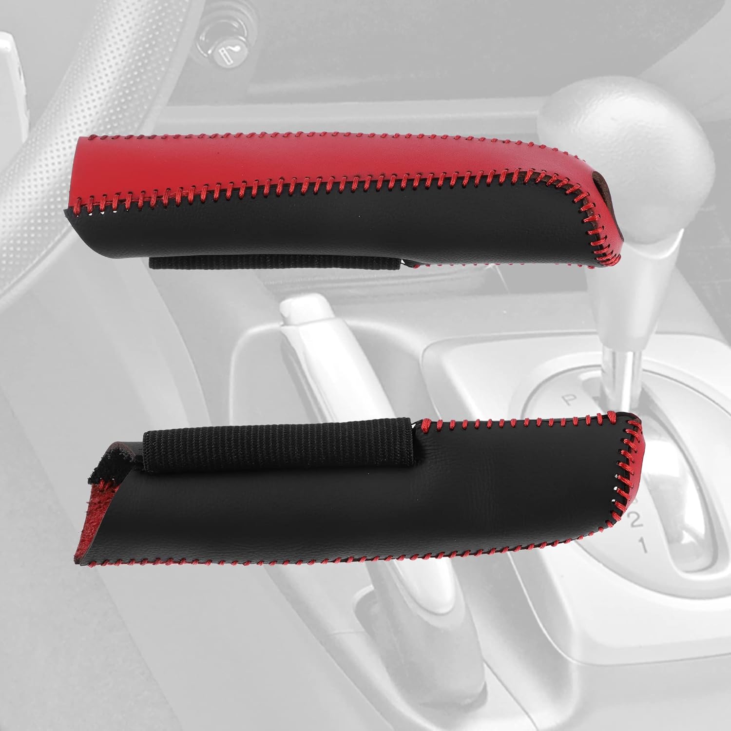 X AUTOHAUX Manija de coche manga freno de mano cubierta protector interior accesorios decoración negro rojo imitación cuero para Honda Civic 06-11