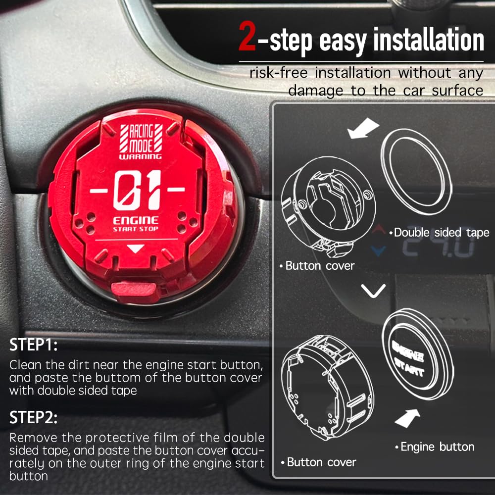 Cubierta de metal para botón de arranque, protector de metal para el botón de arranque del motor del automóvil, accesorios geniales para decoración