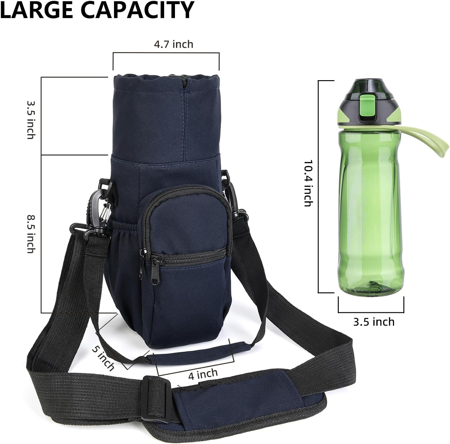 Valleycomfy Soporte para botella de agua con correa ajustable para el hombro de 32 onzas, 40 onzas, bolsa aislada para botella de agua con bolsillo