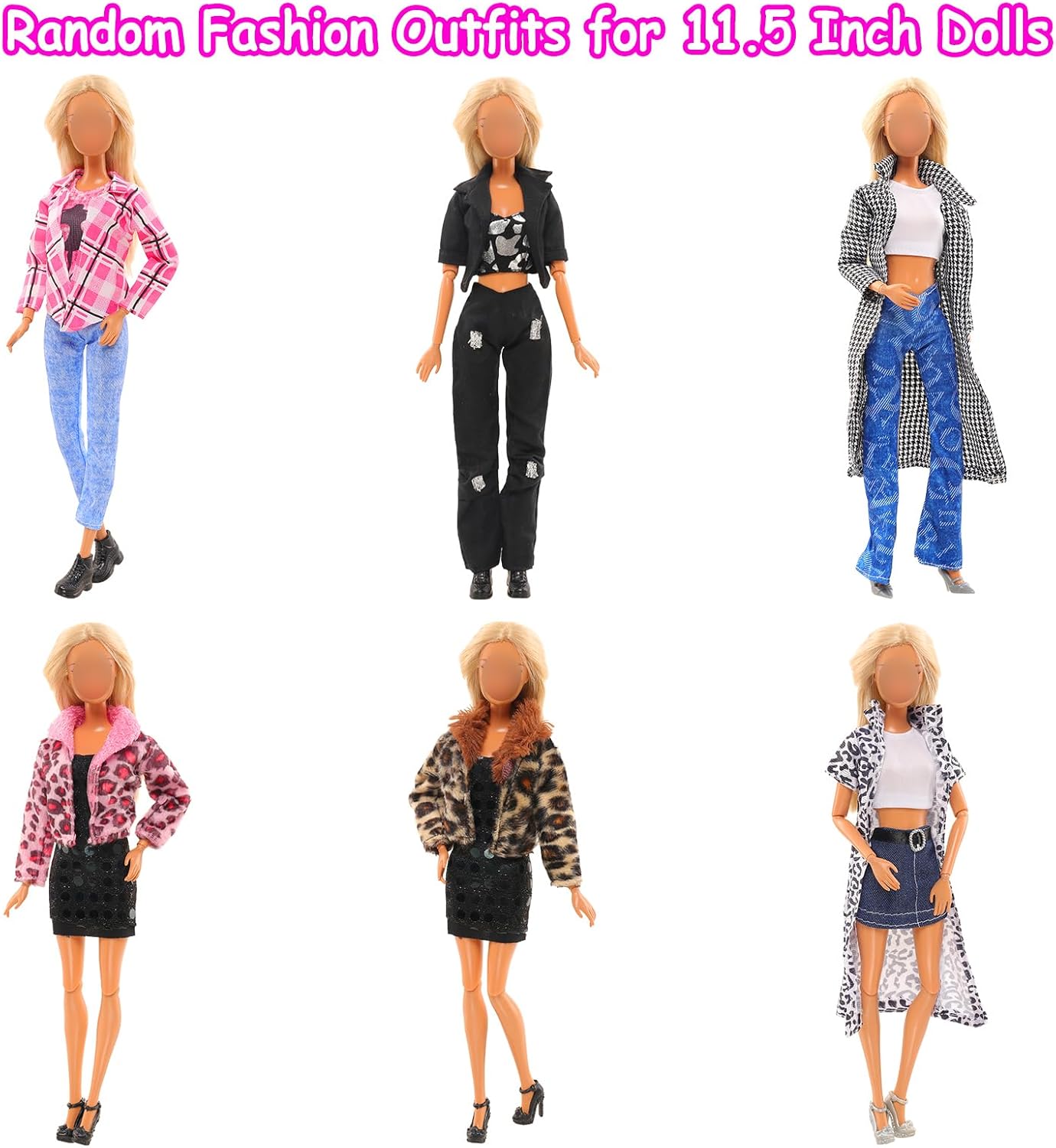 ENOCHT 5 juegos de ropa de muñeca incluye chaquetas, ropa casual, tops y pantalones, 2 gafas, 5 tenis, 5 zapatos para muñecas de 11.5 pulgadas, ropa