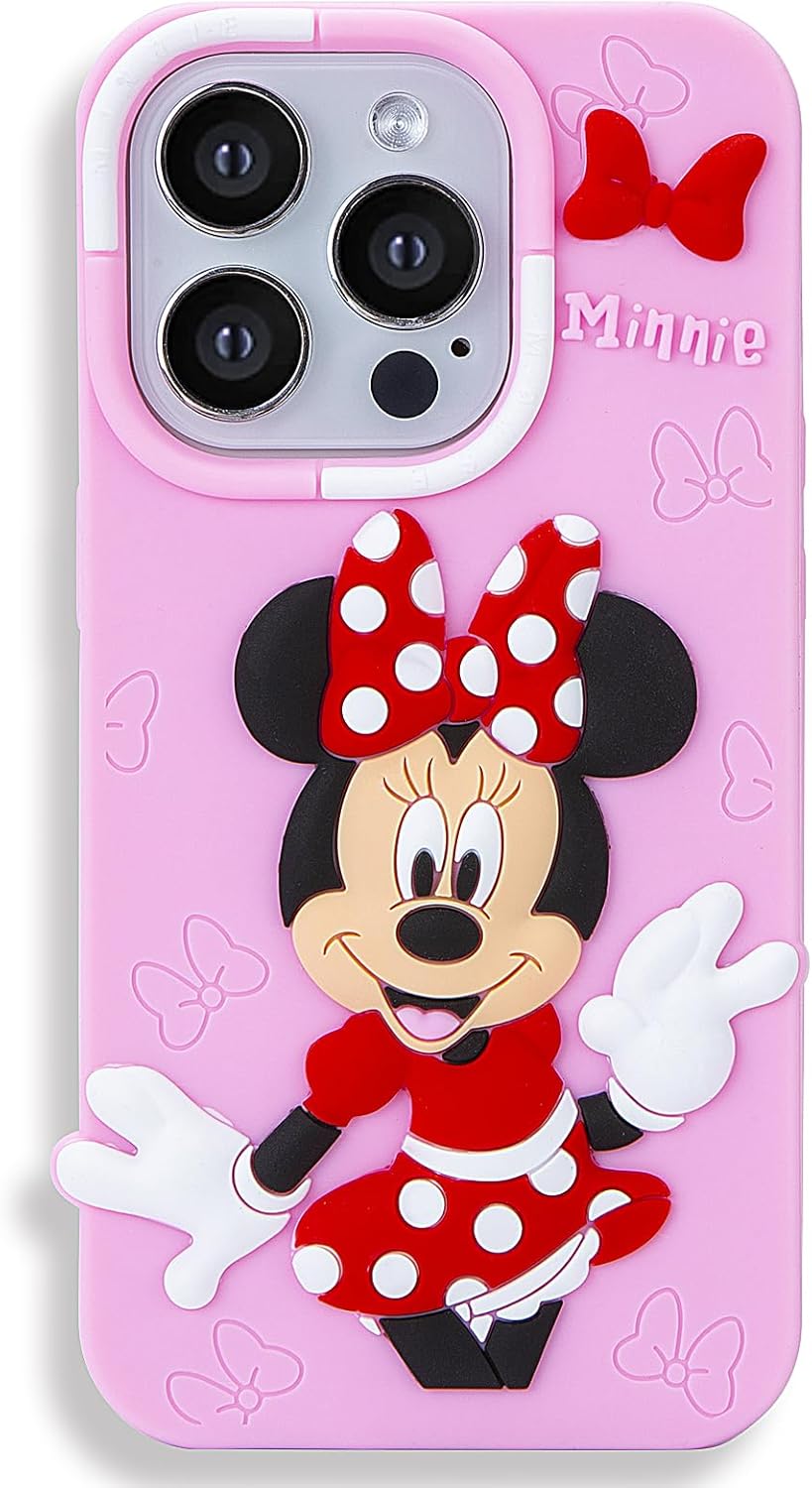 Funda compatible con iPhone 15 Pro Max, linda y divertida funda de silicona de Minnie de dibujos animados para niños, niñas y mujeres