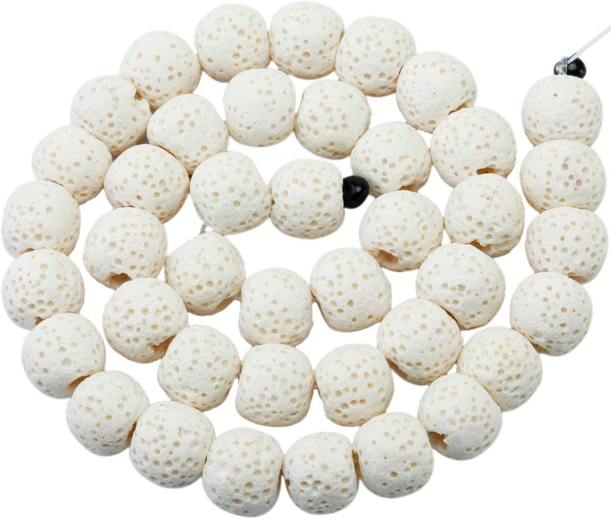 rockcloud Cuentas redondas sueltas de piedra de lava blanca de 0.315 in para hacer joyas, accesorios