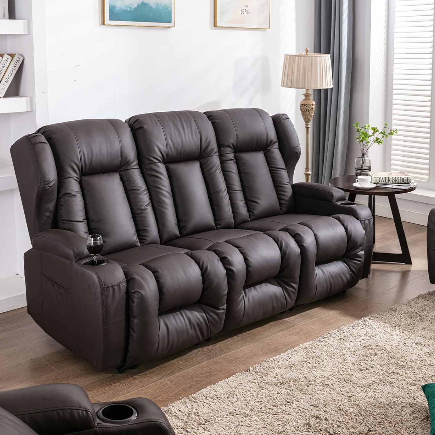 SAMERY Sofá reclinable de 76.7 pulgadas, sofá biplaza reclinable doble con consola, asiento reclinable manual de cine en casa, juego de sofá de 23