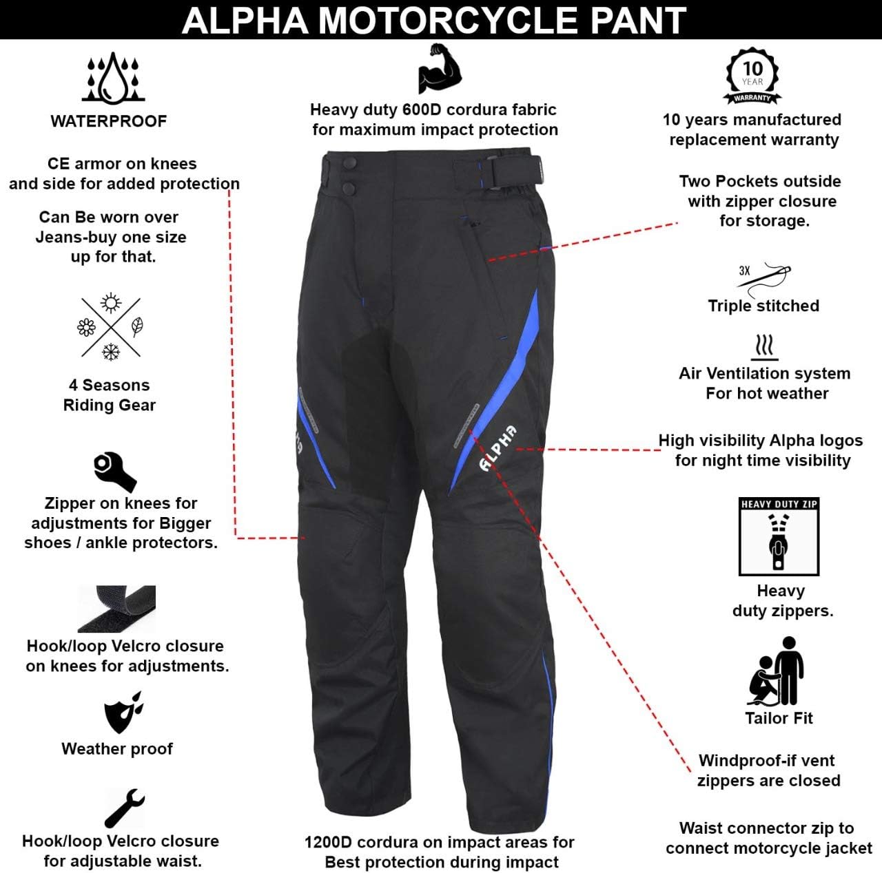 Pantalones de motociclista para hombre para toda estación, sobrepantalón con blindaje impermeable con certificación CE, para motocross, todoterreno,