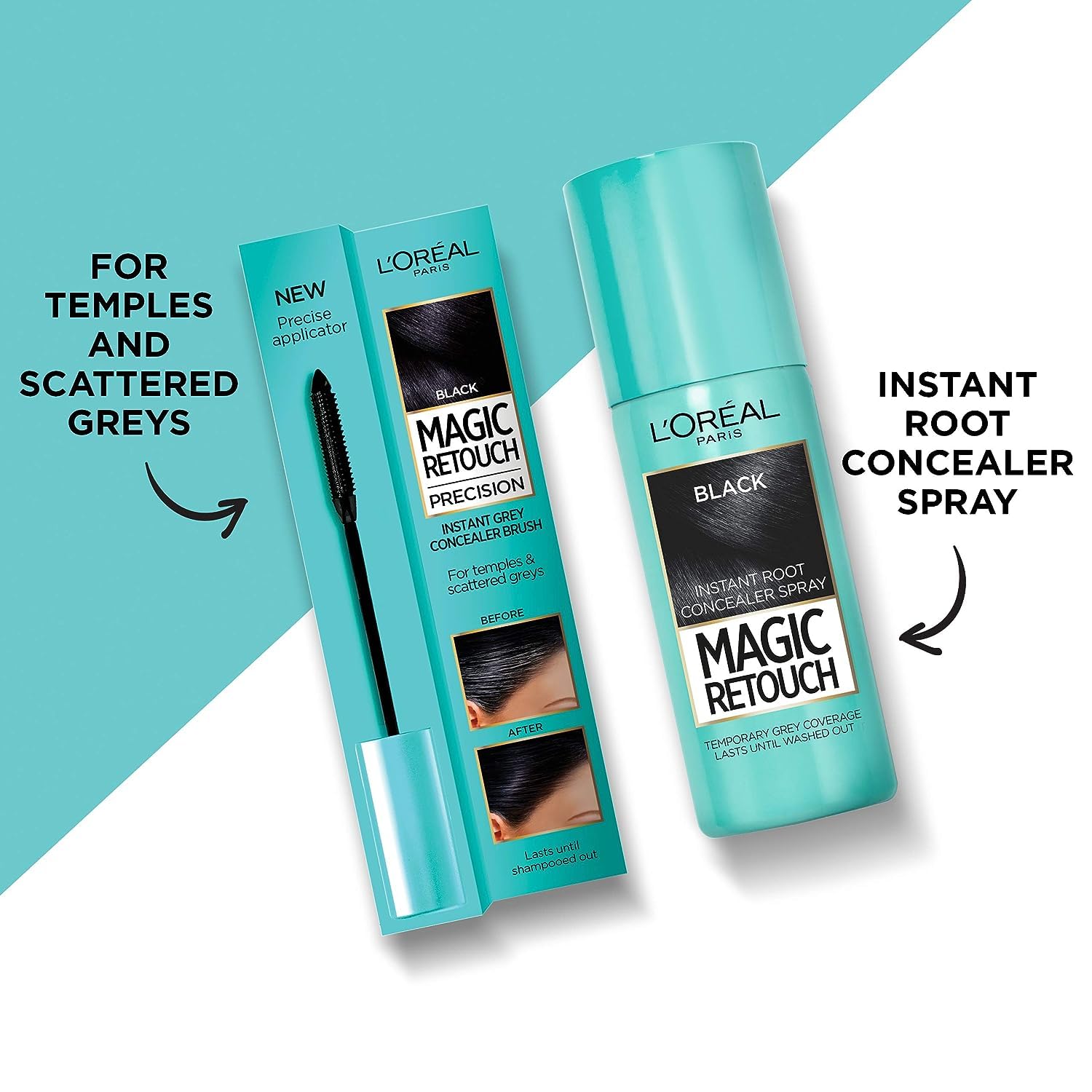 Spray corrector de raíces instantáneas, ideal para retocar el nuevo crecimiento de la raíz gris, retoque mágico, 1 negro, 2.5 fl oz