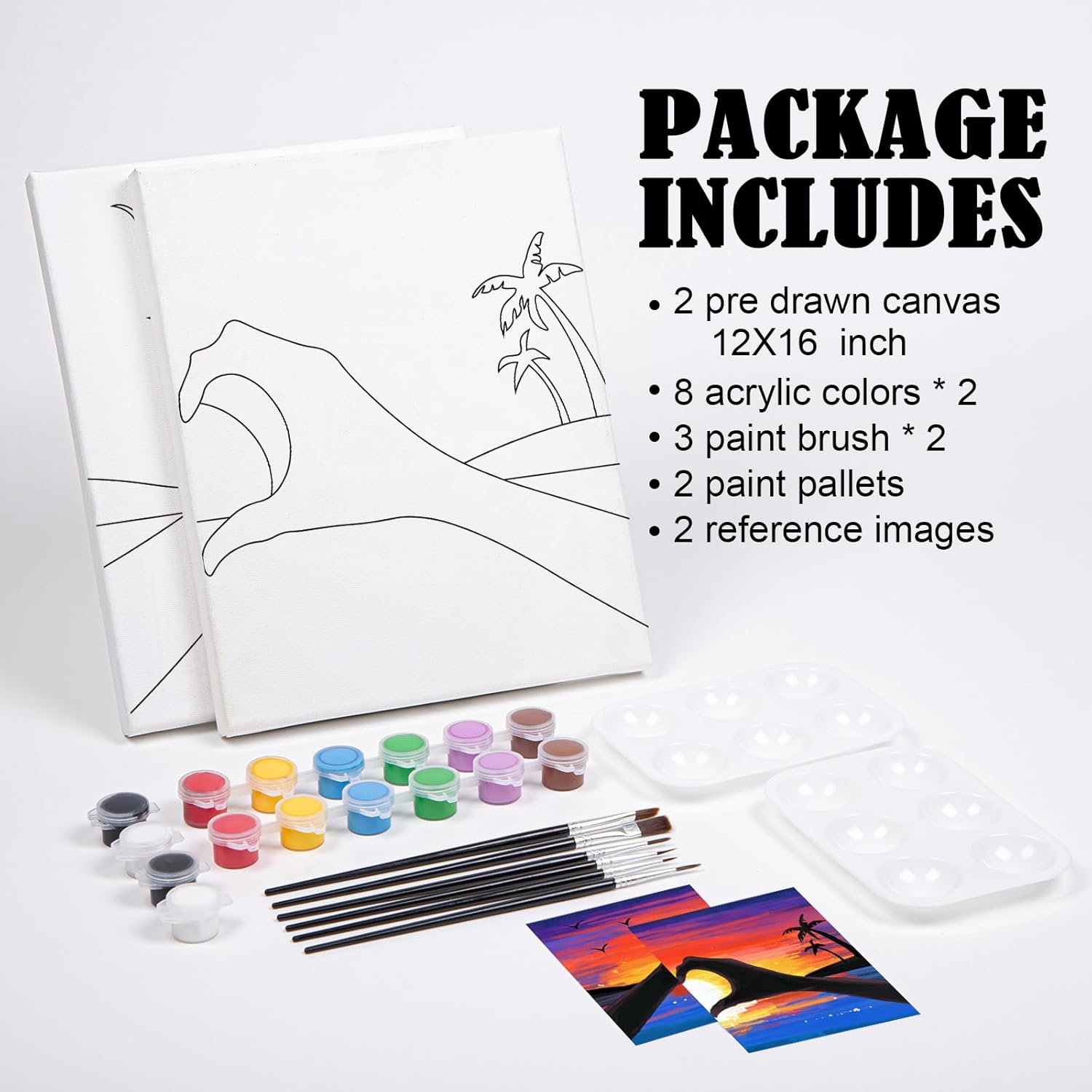 VOCHIC Kit de sorbo y pintura, lienzo predibujado para parejas, kit de pintura para fiestas, juego de pintura con lienzo de contorno para adultos,