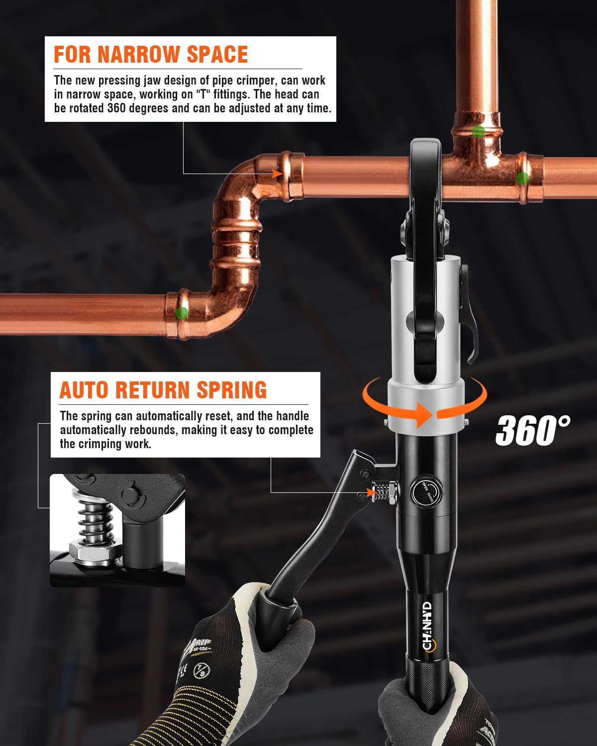 Accesorios de tubo de cobre hidráulico 12, 34, 1 “Kit de herramientas de prensado de prensado de pipa Pex, alicates de prensado de alicates de