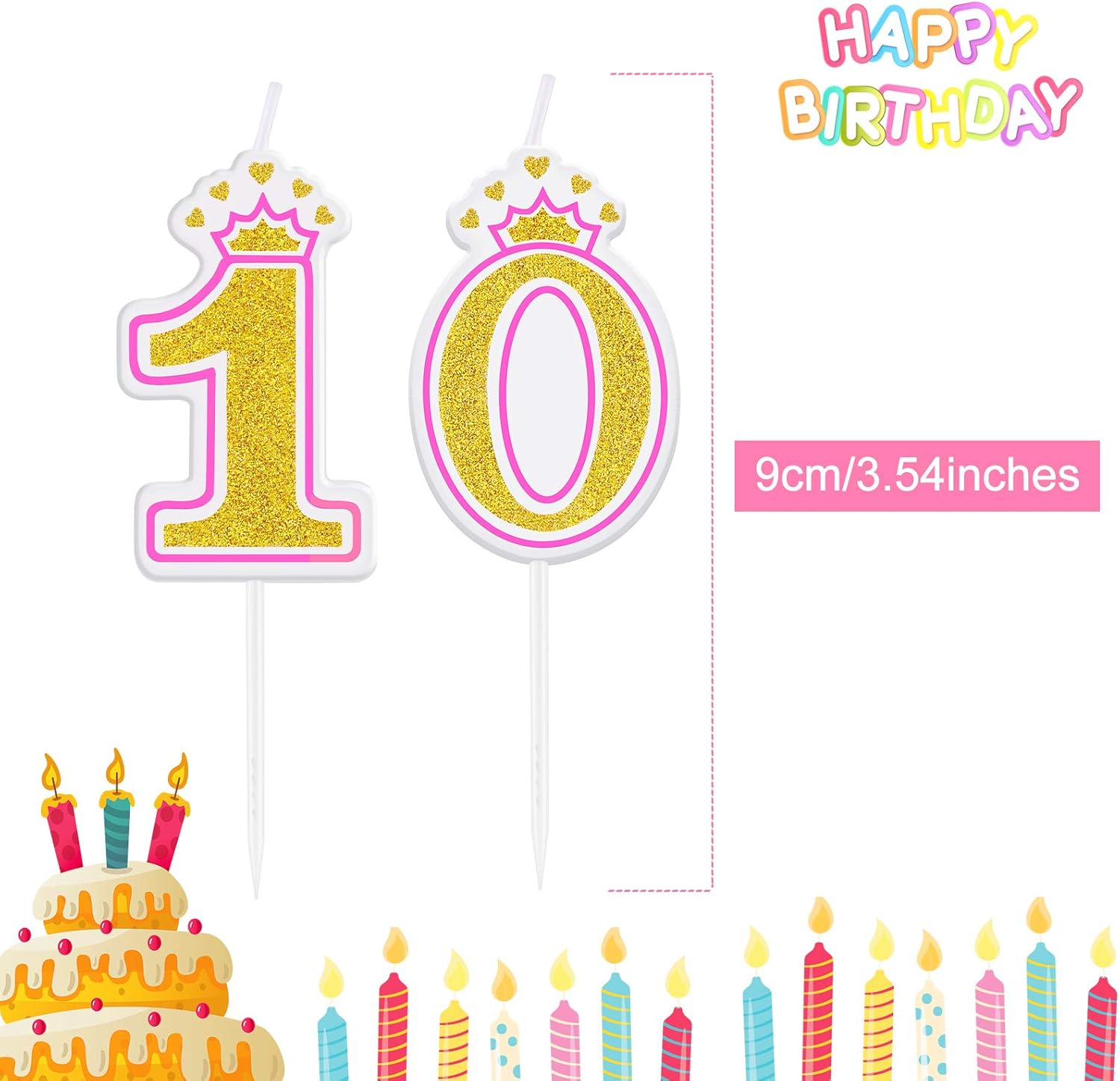 Vela de 10 cumpleaños para niña y niño, vela número 10, velas numéricas para tarta, velas para cumpleaños, bodas, aniversarios, fiestas, suministros