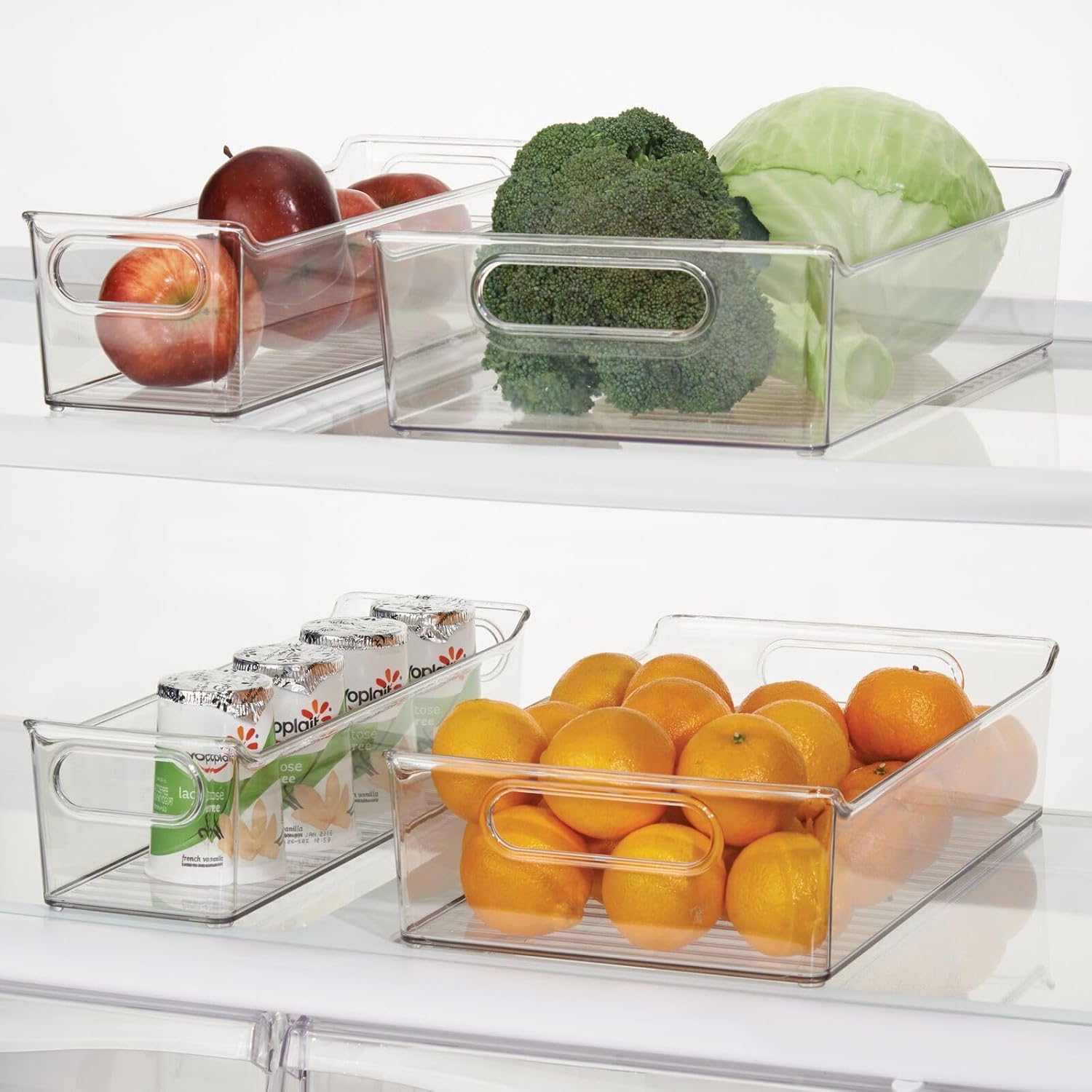 mDesign Contenedores de almacenamiento de plástico para cocina o despensa con asas, organización en gabinete, refrigerador o congelador, contenedor