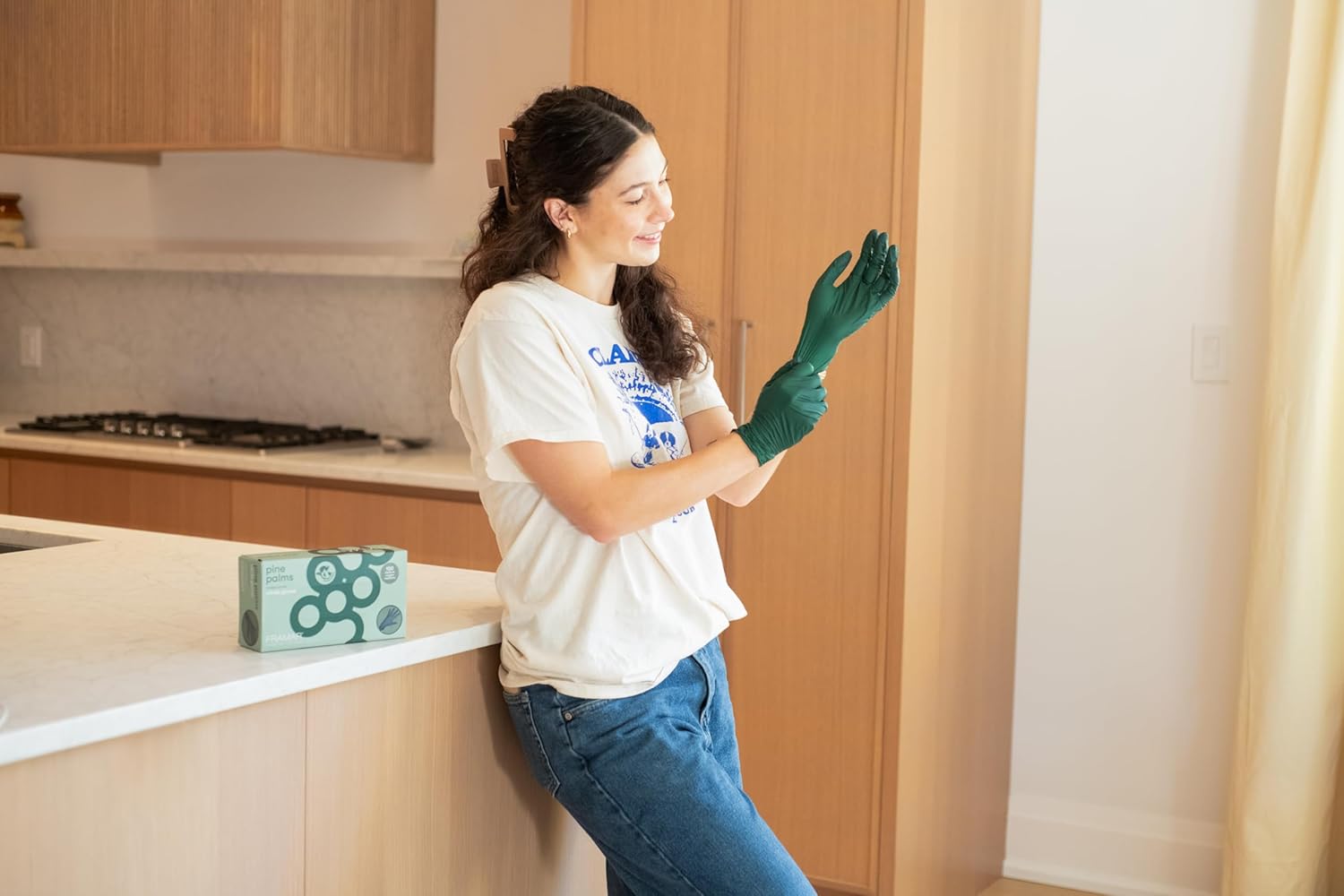 FRAMAR Guantes verdes desechables sin látex, guantes de nitrilo resistentes medianos, guantes desechables medianos, guantes de nitrilo medianos,