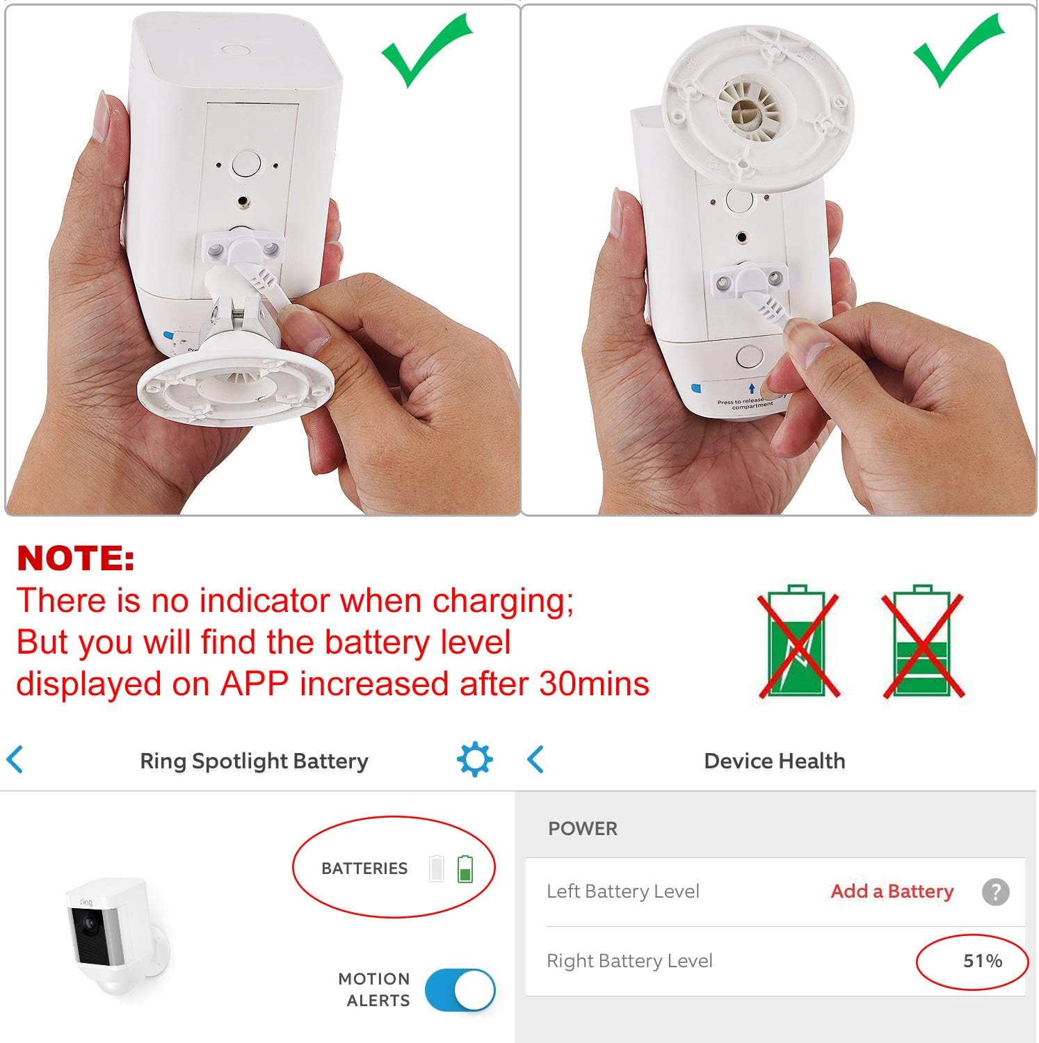 Adaptador de corriente para batería de cámara Ring Spotlight, con cable exterior resistente a la intemperie de 25 pies para cargar continuamente tu