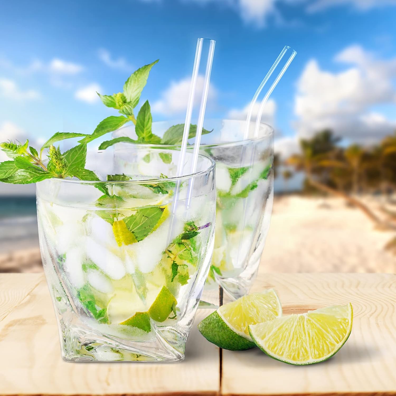 Antner Paquete de 12 popotes de vidrio reutilizables, 8.5 pulgadas x 0.394 in, pajitas de vidrio transparente recto para bebidas calientes y frías,