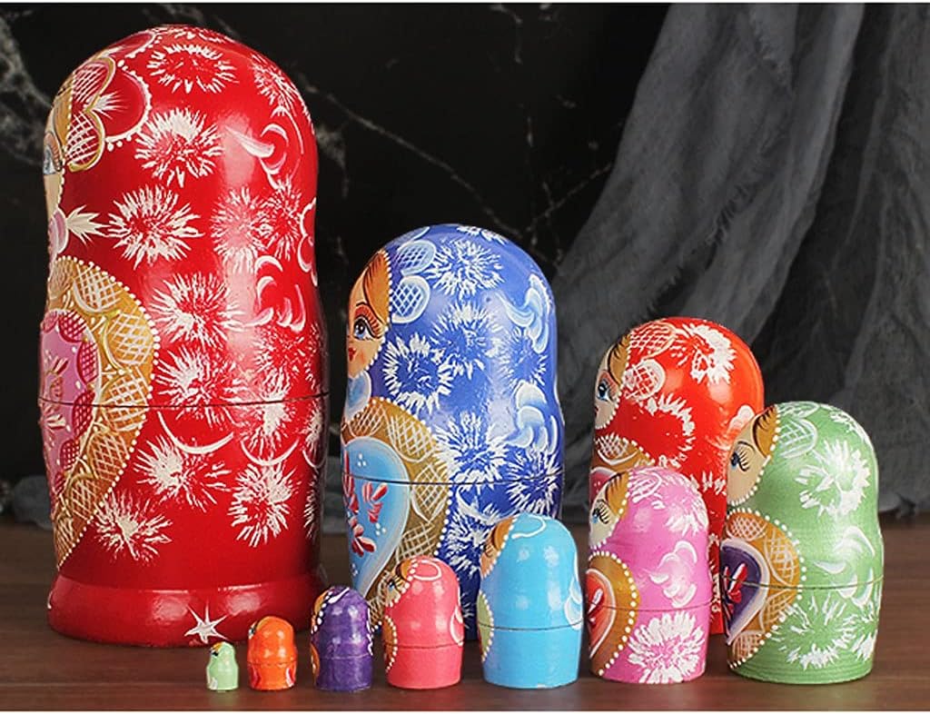 ECVYGJ Nesting Rolls 10pcs Russian Russian Nidification Dolls, Russian Wood Matryoshka Hand Toys for Children Christmas Home Home Decoration Wishing